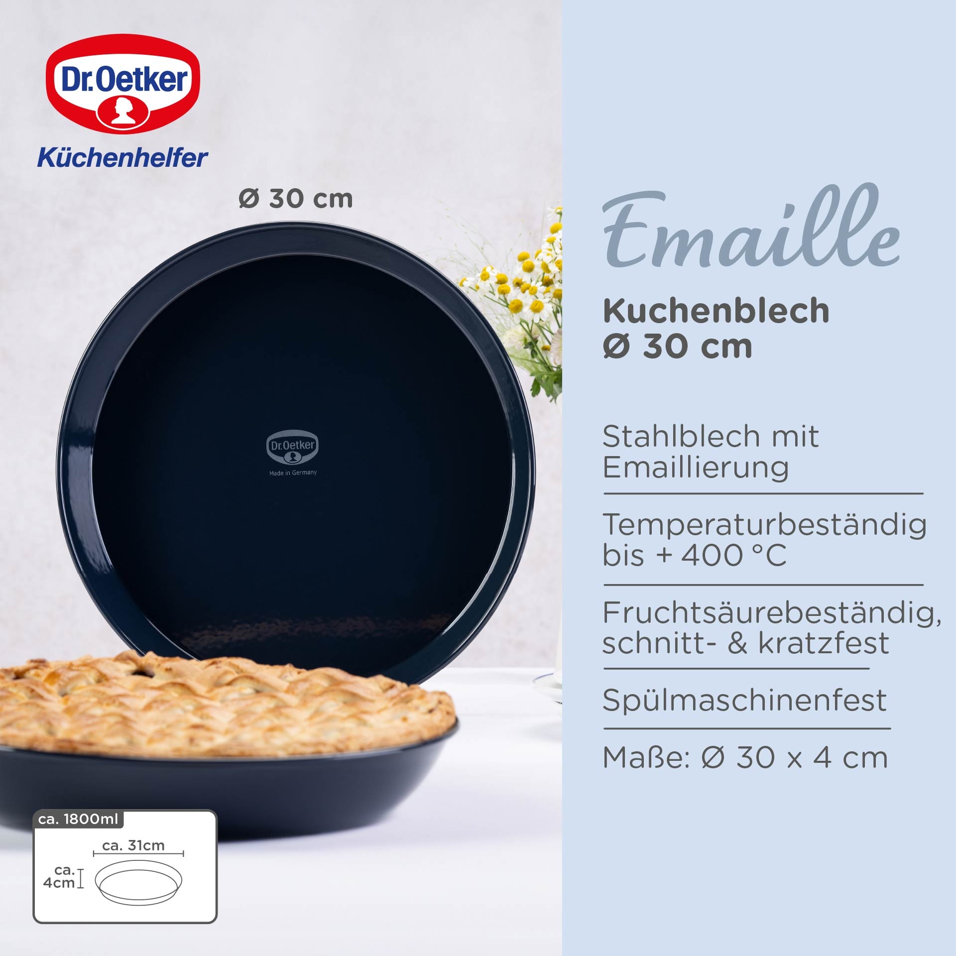 Dr. Oetker Kuchenblech »Back-Liebe Emaille, 30 cm« Emaille 1 Stk. tlg.