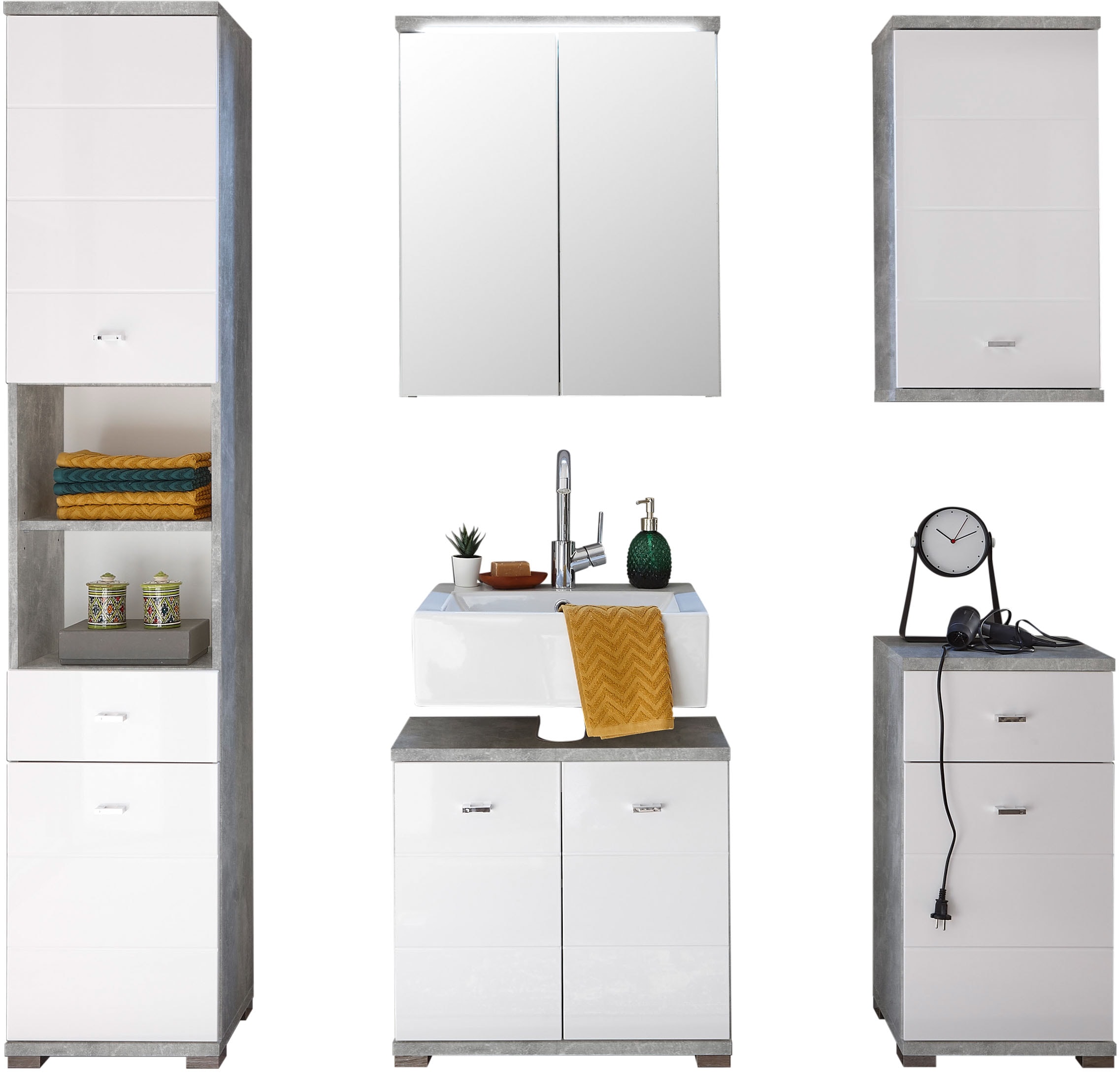 BASIC by Balculina Waschbeckenunterschrank »Pool, Badezimmerschrank BxHxT 60x57x31«, (1 St.), Breite 60cm, Tür L/R montierbar