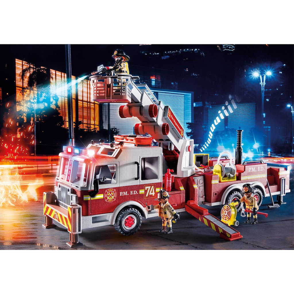 Playmobil® Konstruktions-Spielset »Feuerwehr-Fahrzeug: US Tower Ladder (70935), City Action«, (113 St.), mit Licht- und Soundeffekten, Made in Germany