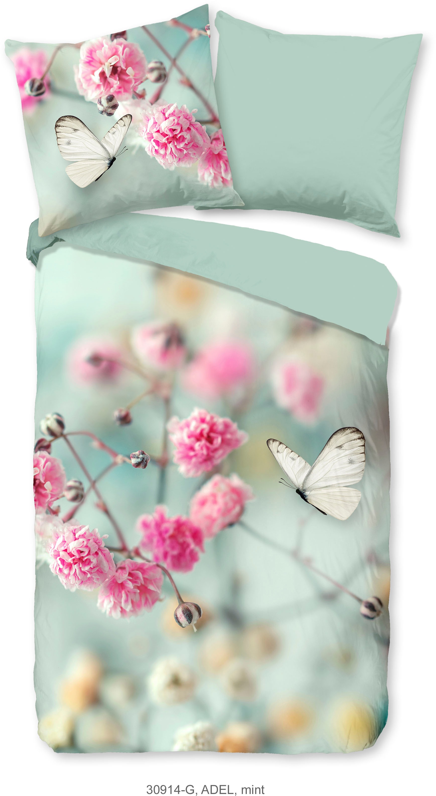 good morning Wendebettwäsche »Adel«, 100% Baumwolle, 135x200, Reißverschluss, Wendeoptik, Blumen, Minz Grün