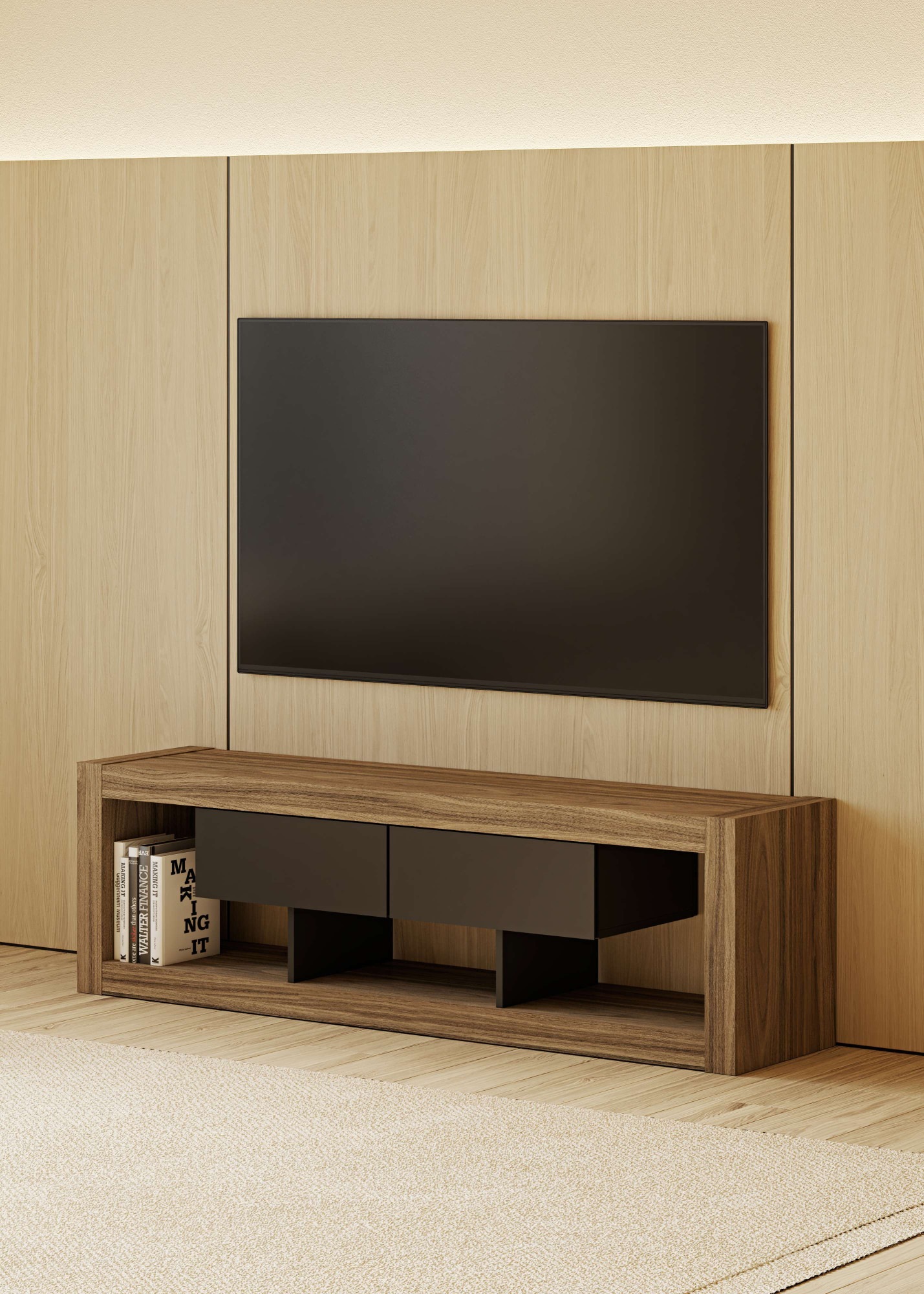 TemaHome TV-Bank »Nara TV-Tisch, TV-Schrank, Lowboard,«, 7 cm starker Rahmen für hohe Stabilität, 2 Schubladen