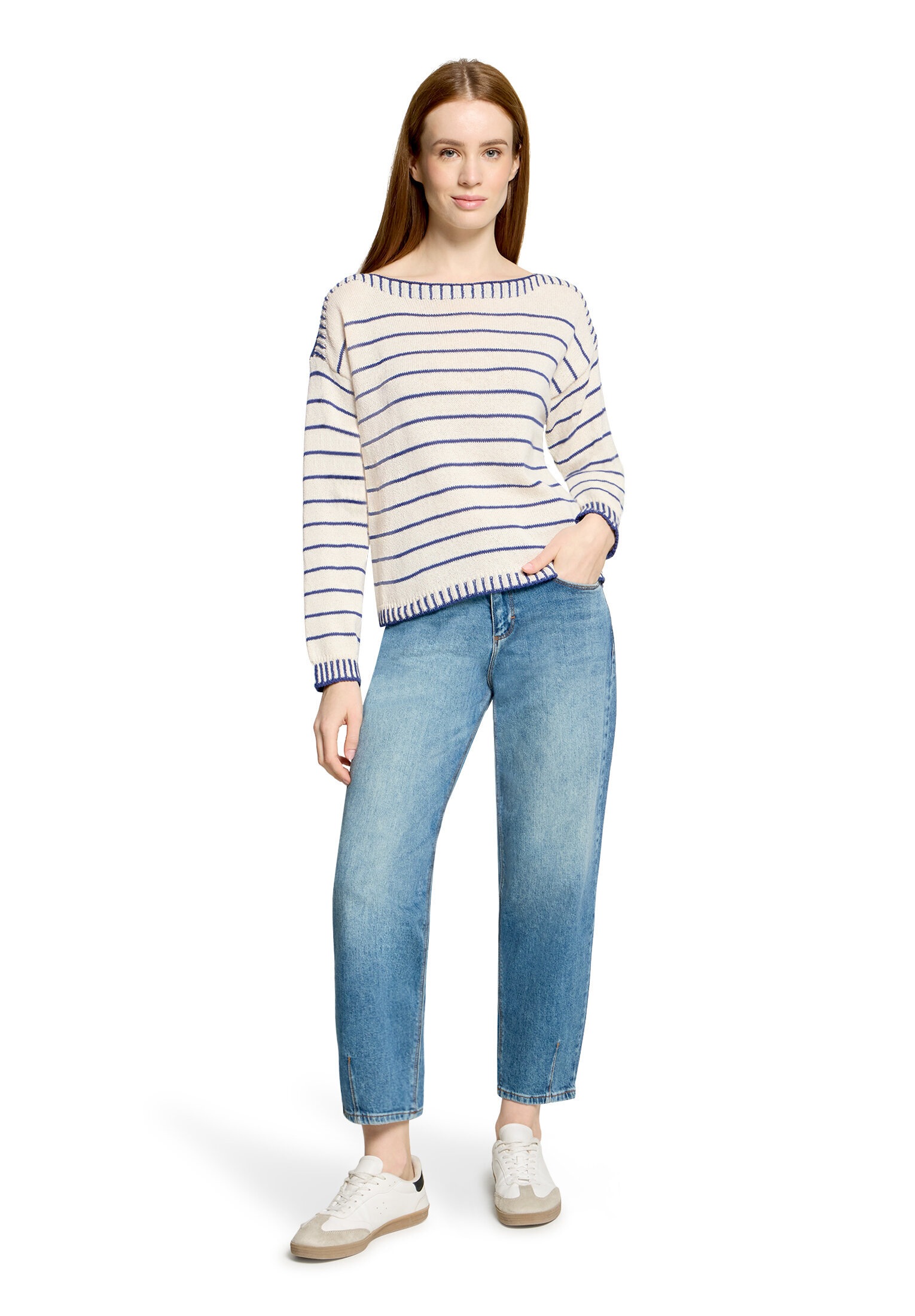 CARTOON Boatneck Knit Sweater Dark Blue/White 36 6