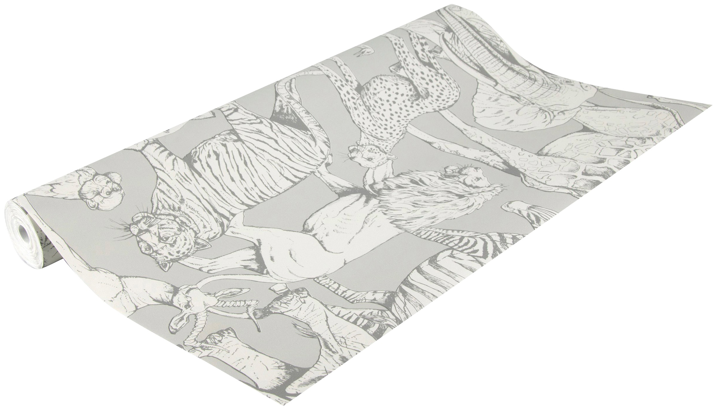 Art for the home Vliestapete »Tiere des Dschungels«, animal print, Grau - 10mx53cm