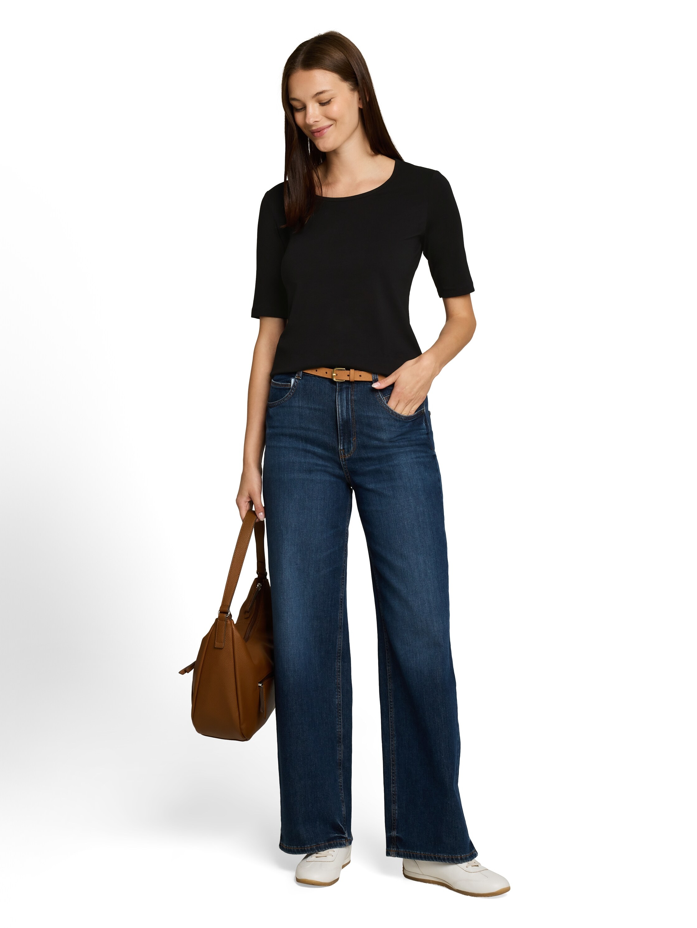 TOM TAILOR T-Shirt Sommershirt mit tiefem Rundhalsausschnitt, unifarben
