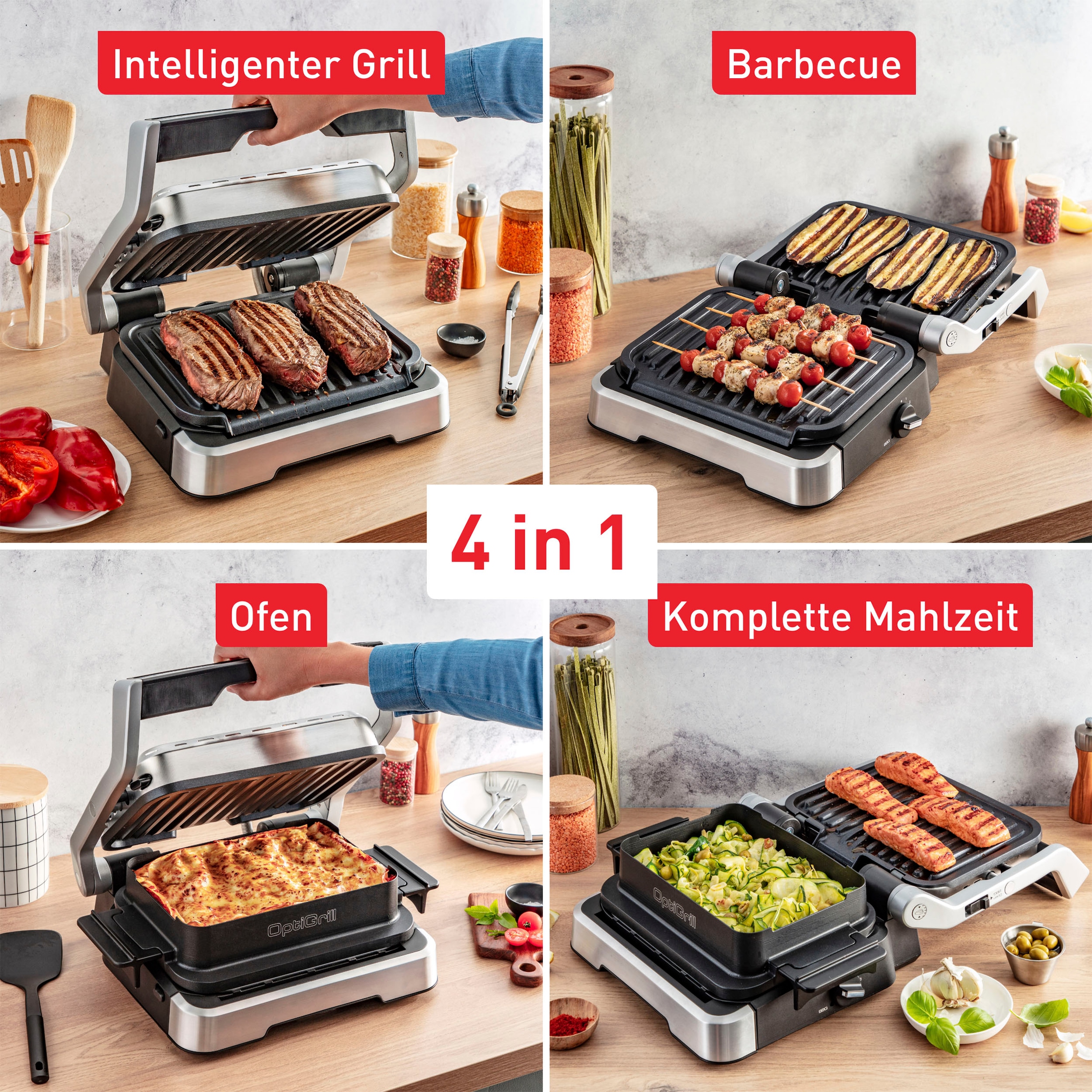 Tefal Kontaktgrill »GC774HP OptiGrill 4in1«, inkl. W, BAUR 2100 Hamburger Backschale, aufklappbar. | Gratis: Presse