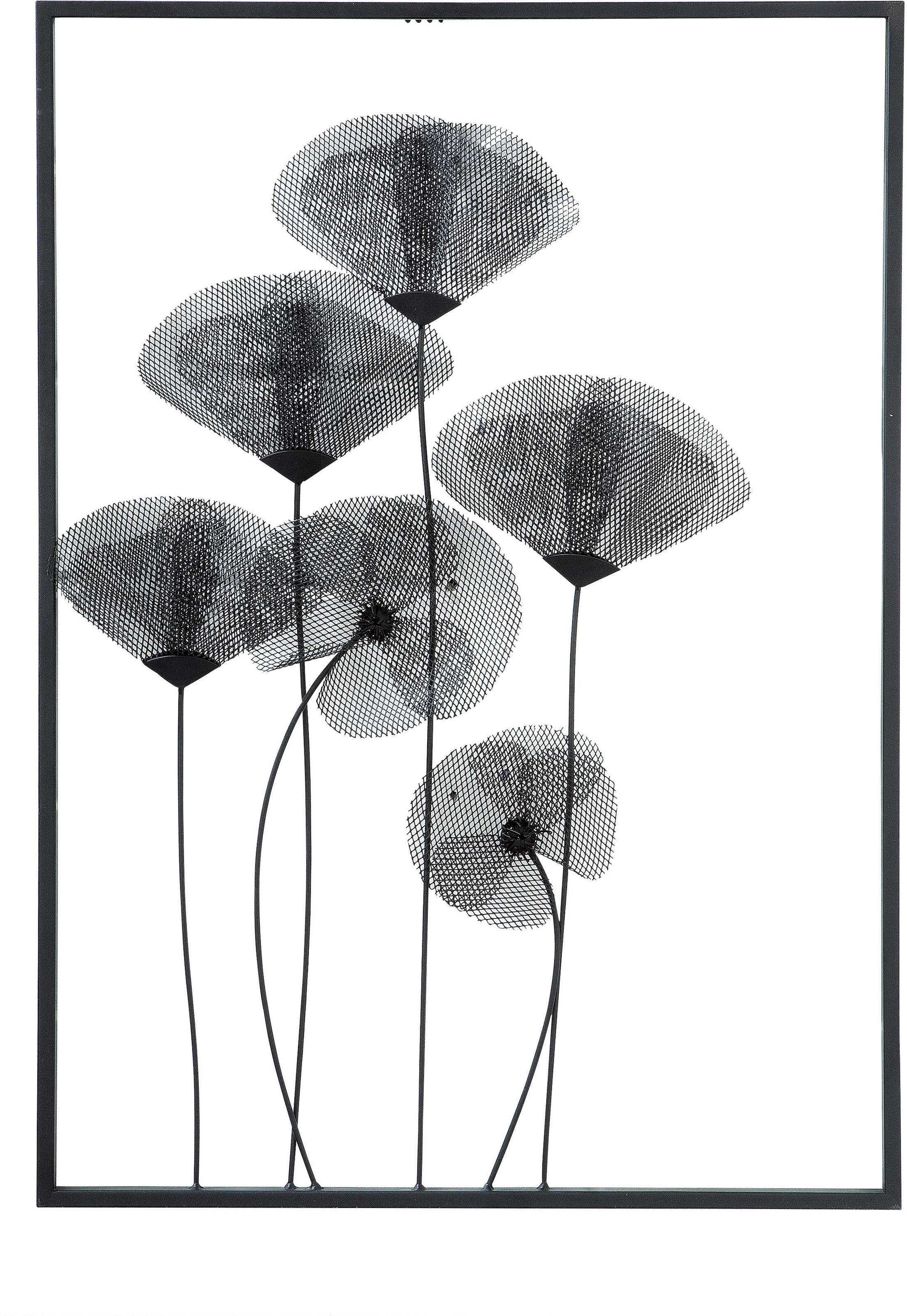 Wanddekoobjekt CASABLANCA BY GILDE "Wandrelief "Mohn", schwarz, B:50cm H:70cm T:4cm, Metall, Wanddekoobjekte