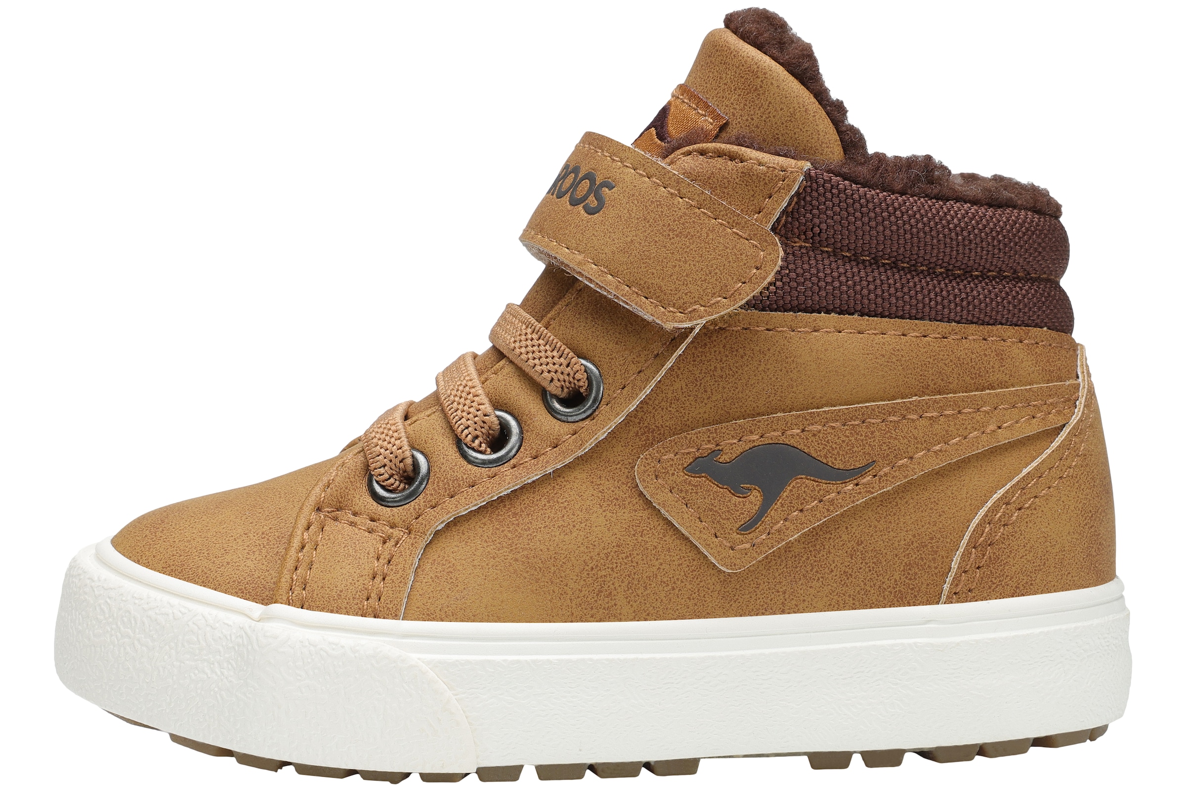 Sneaker KANGAROOS "KAVU III", Mädchen, Gr. 27, gelb (tan gelb, coffee), Synthetik, Textil, Schuhe Sneaker, Warmfutter