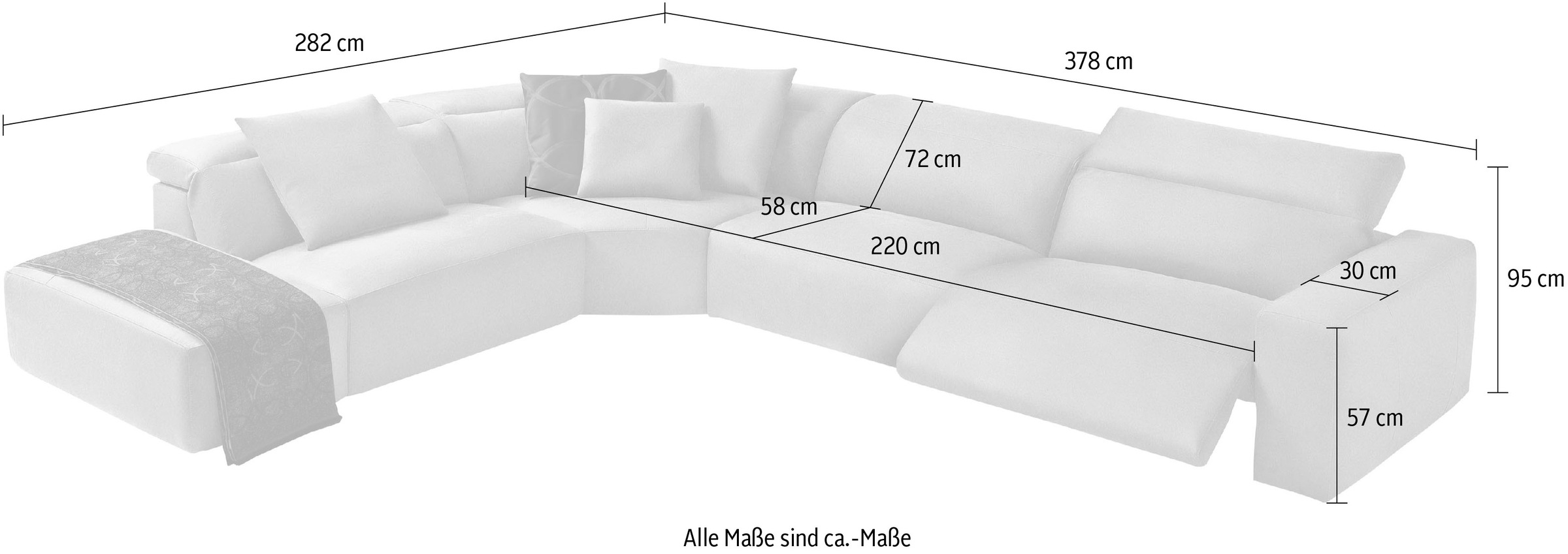 Egoitaliano Ecksofa »Beverly, extravangantes Designsofa mit erstklassigem Sitzkomfort«, wahlweise mit elektrischer Relaxfunktion, Kopfteilverstellung