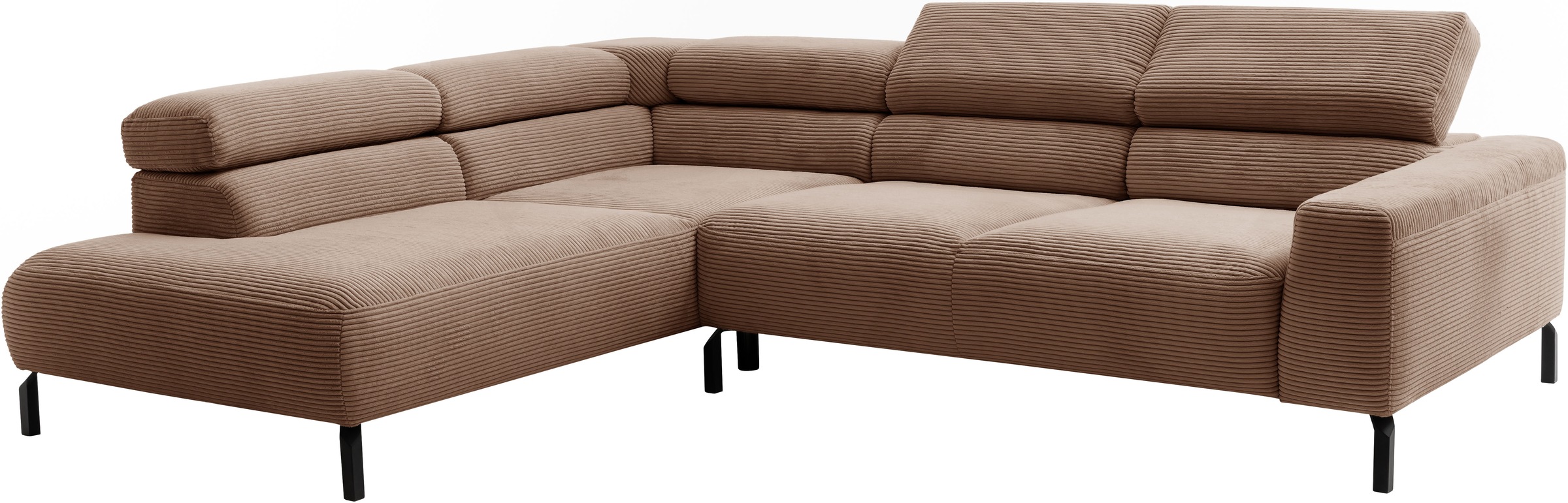 Places of Style Ecksofa »Antonelli, L-Form, inkl. Kopfteilverstellung, Breite 276 cm«, ohne Sitztiefenverstellung, in Cord, rost