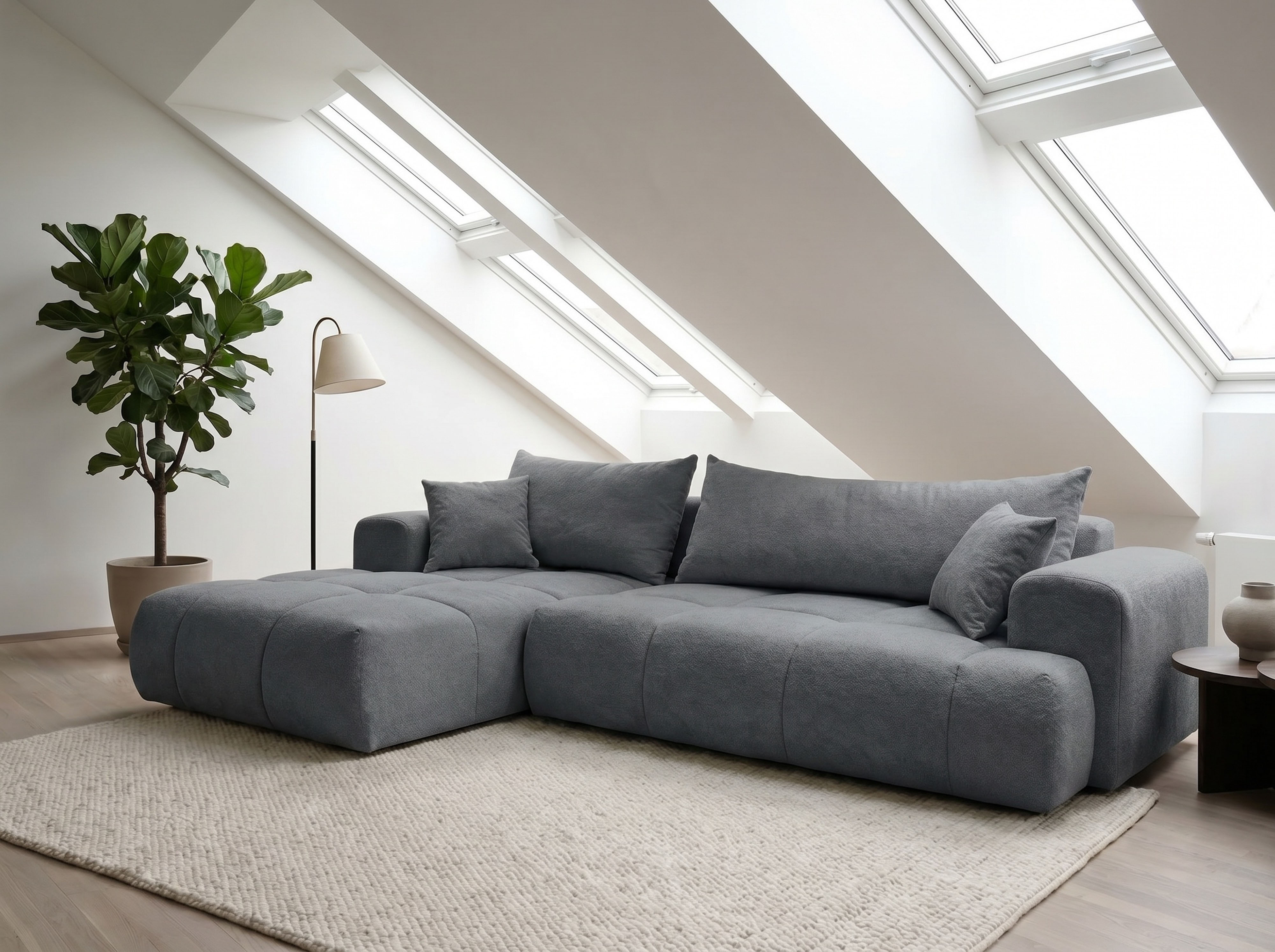 WERK2 Ecksofa "Ewela-Bubble 265 x 145 cm modern und bequem" Bouclé, L-Form, Schlaffunktion, Bettkasten