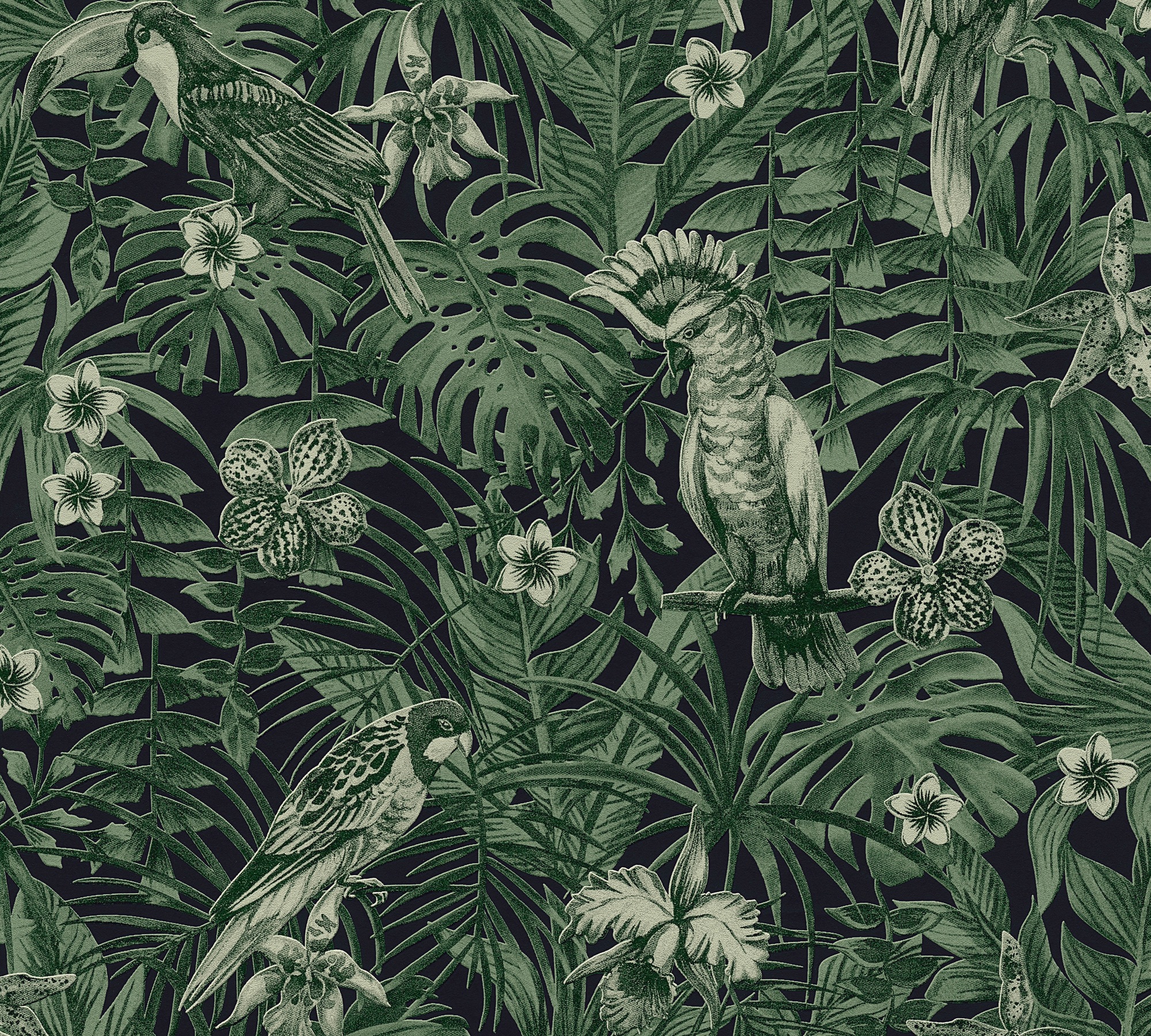 A.S. Création Vliestapete "Greenery Mit Palmenprint In Dschungel Optik" Wald Botanisch Floral Strukturiert Vogeltapete Tapete Dschungel Tapeten
