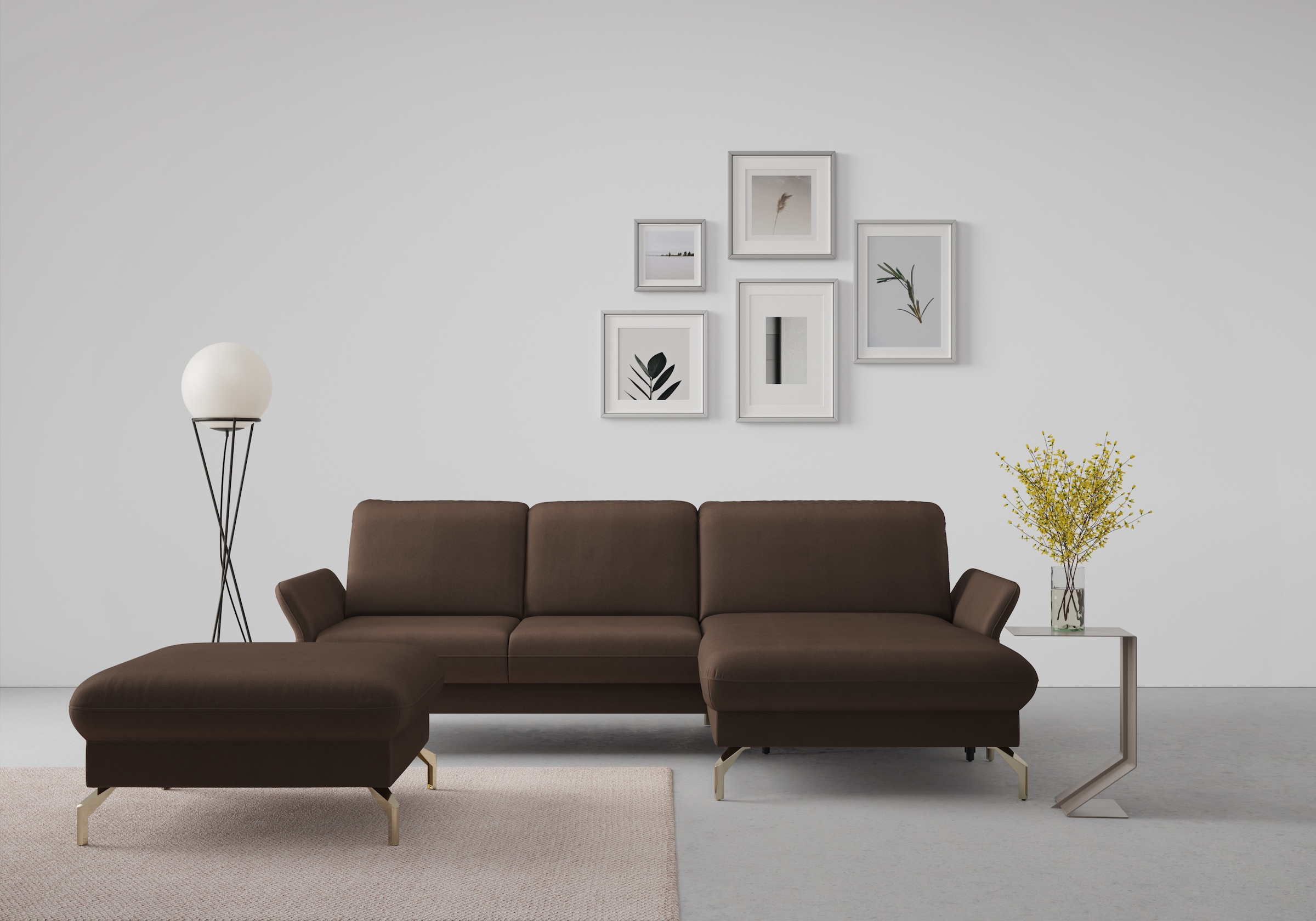 Ecksofa SIT & MORE "Fashion L-Form", braun (dunkelbraun), B:253cm H:84cm T:165cm, Sofas, Ecksofa, wahlweise mit Kopfteilverstellung, Vorziehsitz, motorisch, Nickelfüße