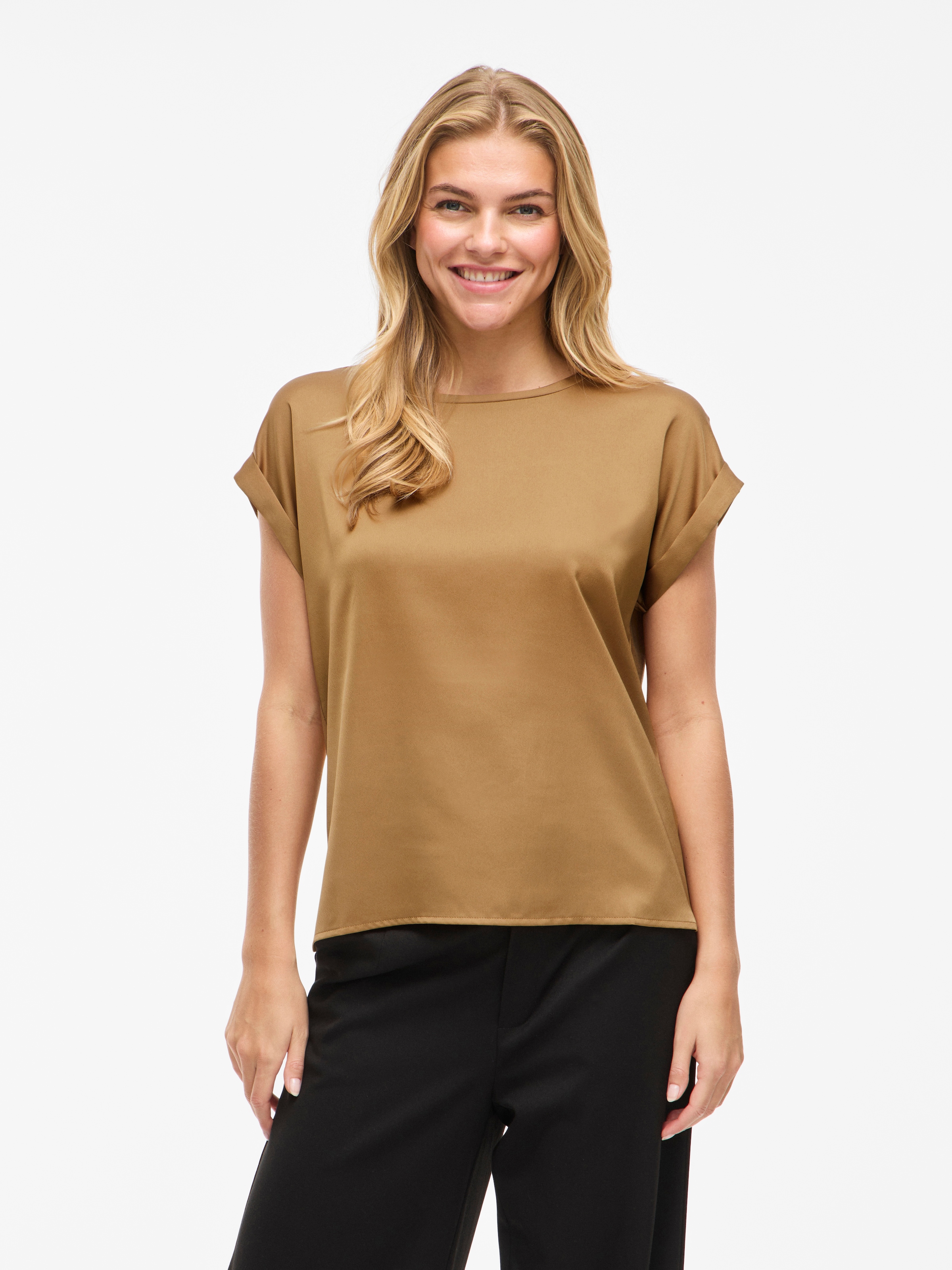 Vila Kurzarmshirt "VIELLETTE S/S SATIN TOP - NOOS" Kunstfaser, regular fit günstig online kaufen