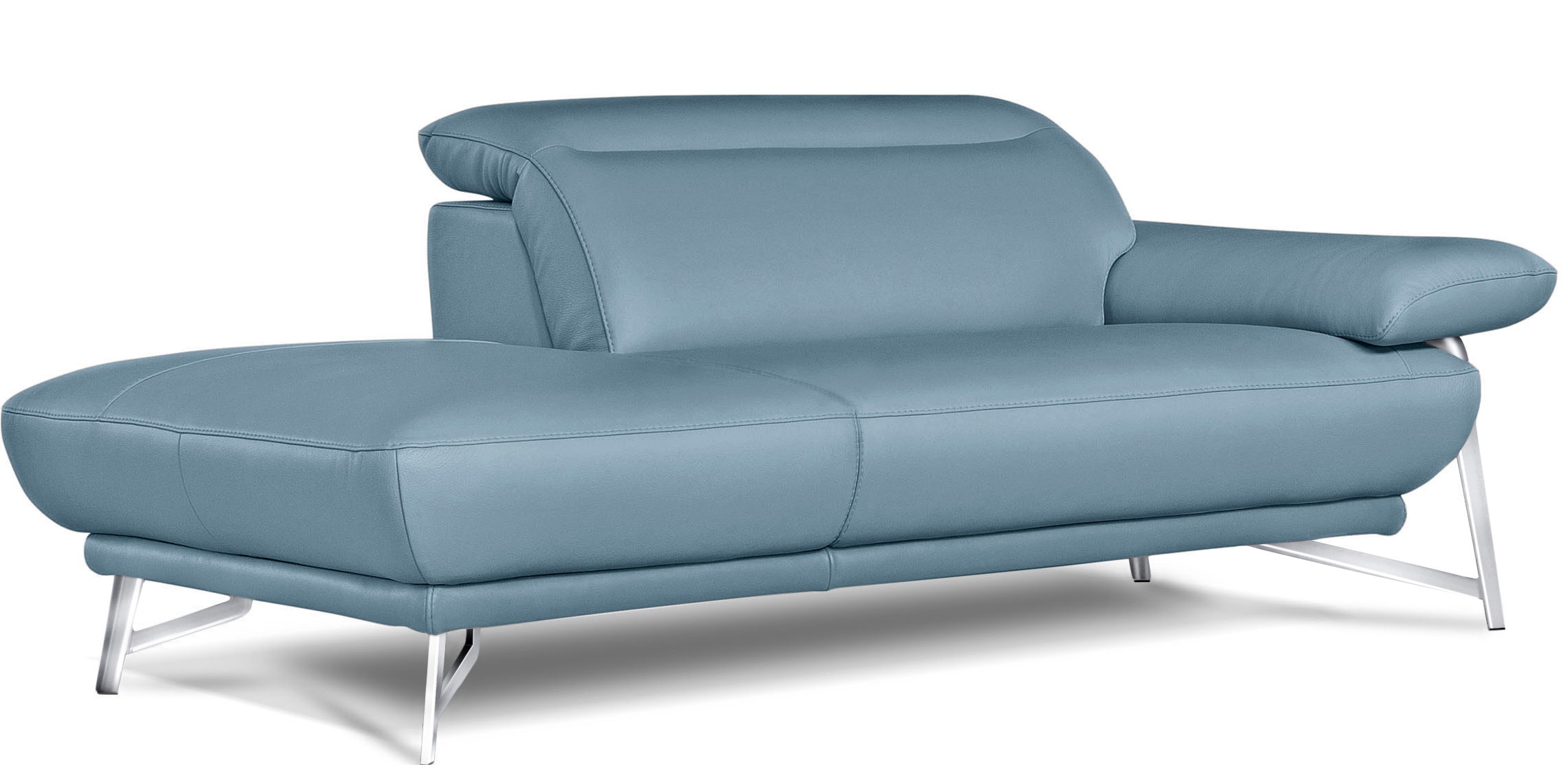 Egoitaliano Ottomane »Anais, erstklassiges Designsofa, Breite 179 cm, Fußfarbe chrom«, Kopfteil verstellbar, Leder CAREZZA, himmelblau