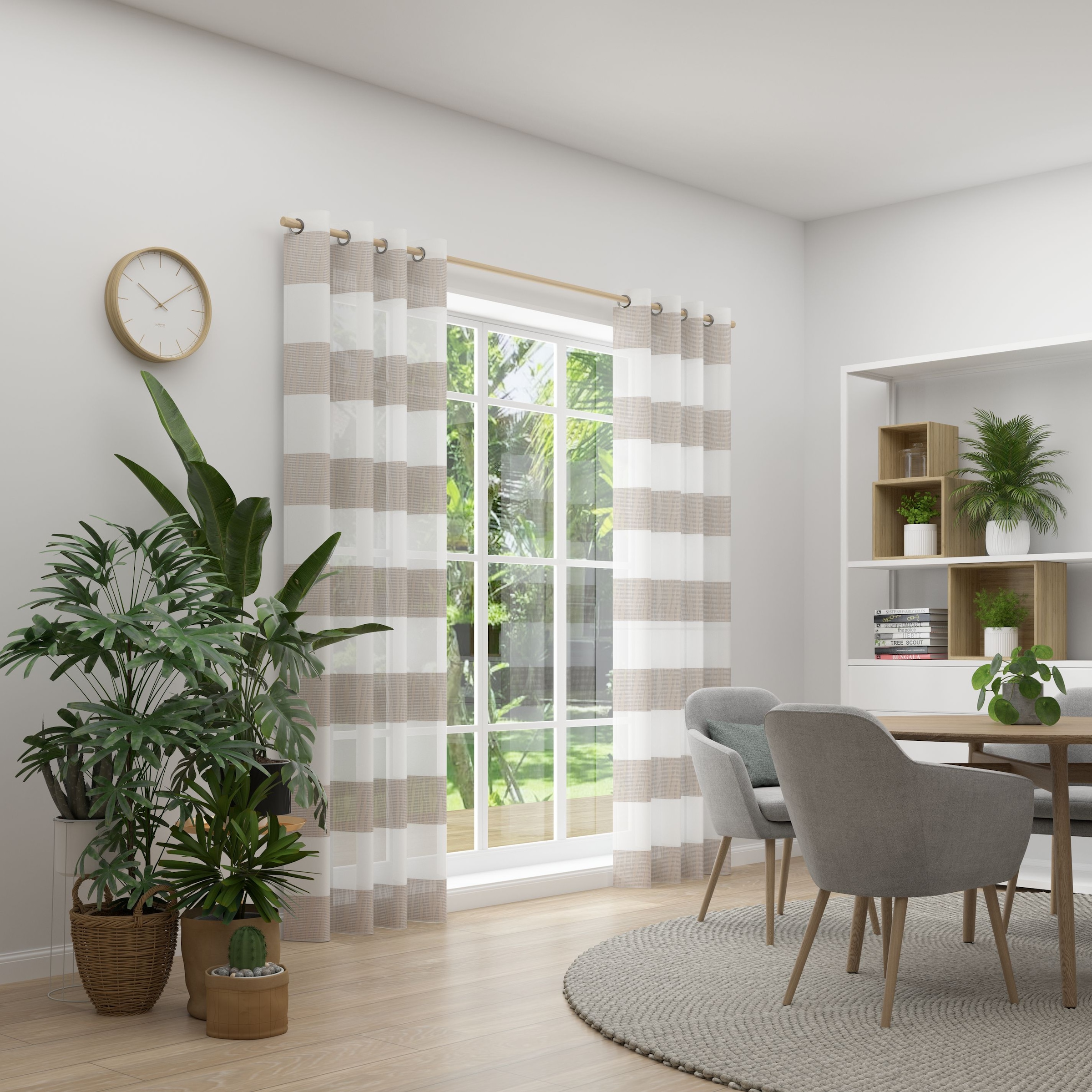 Vorhang NEUTEX FOR YOU, B:144cm H:245cmtaupe, Polyester, Wohnzimmer, Gardinen, "RIVA", Blockstreifen, grafisches Linienmotiv