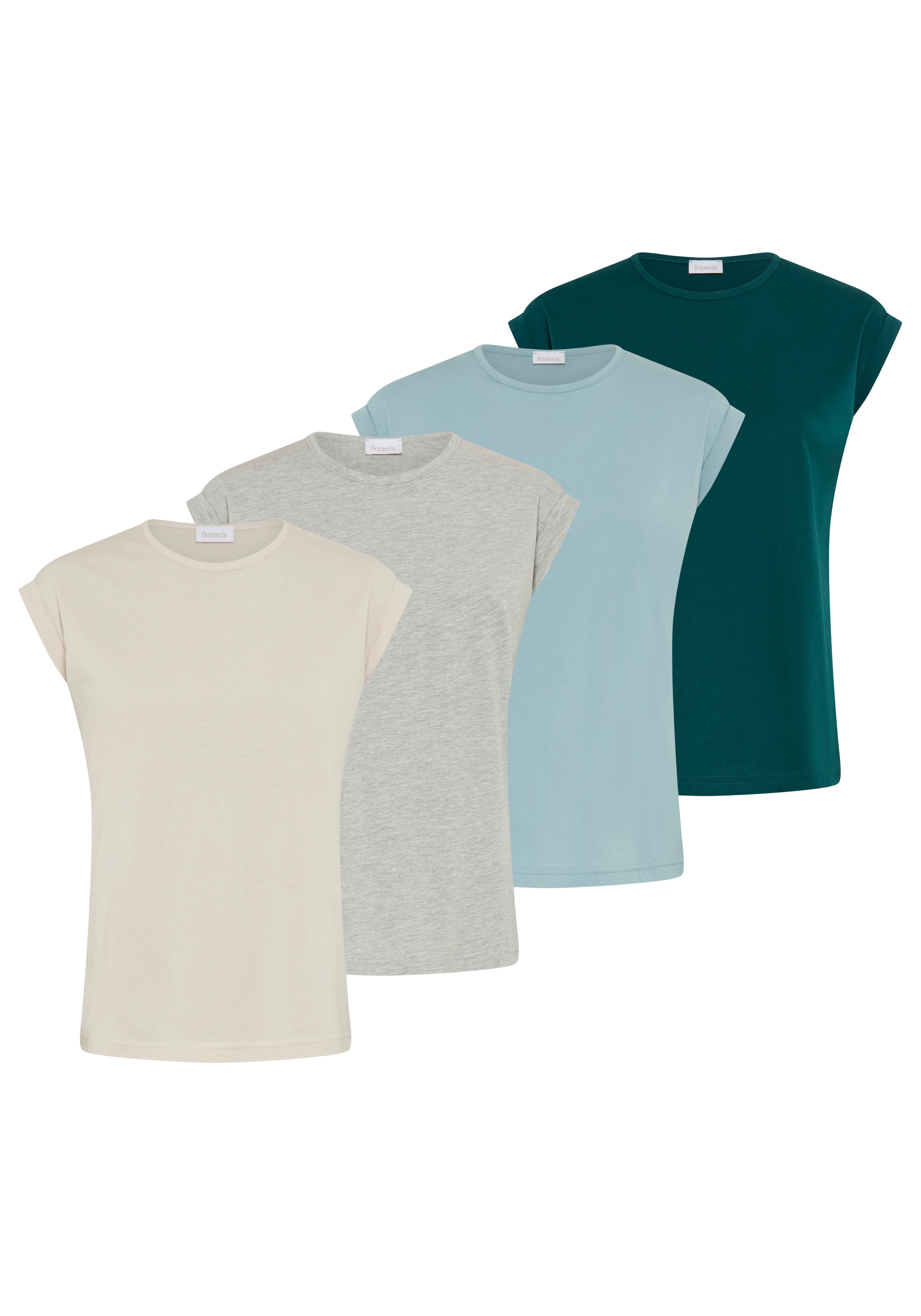 Boysens T-Shirt "im Basic-Stil, weicher Baumwoll-Jersey, viele Farben und Größen" Packung, 4er-Pack, figurumspielende Passform, Rundhalsausschnitt