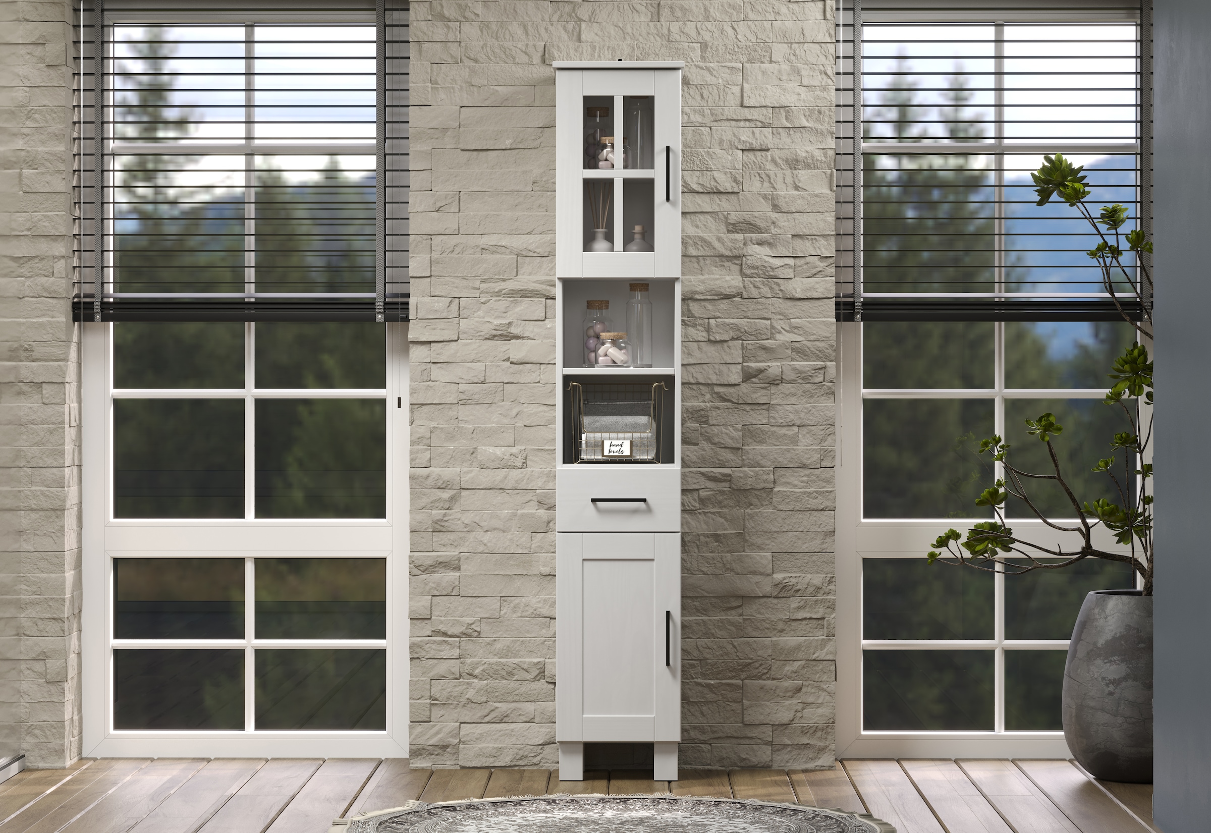 welltime Hochschrank »Ulea«, (1 St.), Badschrank aus Massivholz mit Schubkasten - Maße (B/T/H) 33/30/180 cm