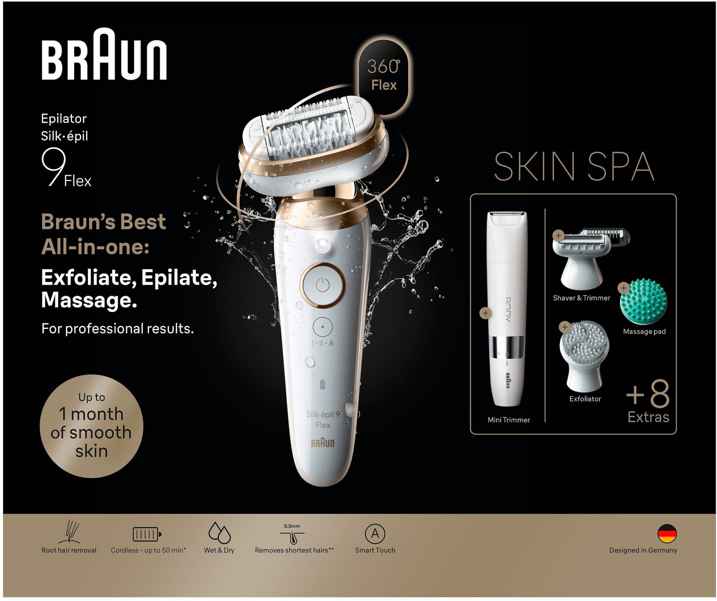 Braun Epilierer »Silk-épil Flex SkinSpa 9 SES9-481 3D (Modell 2026) 9-681 (Modell 2025)« All-In-One Set, FaceSpa-Epilierer & Mini-Rasierer für das Gesicht