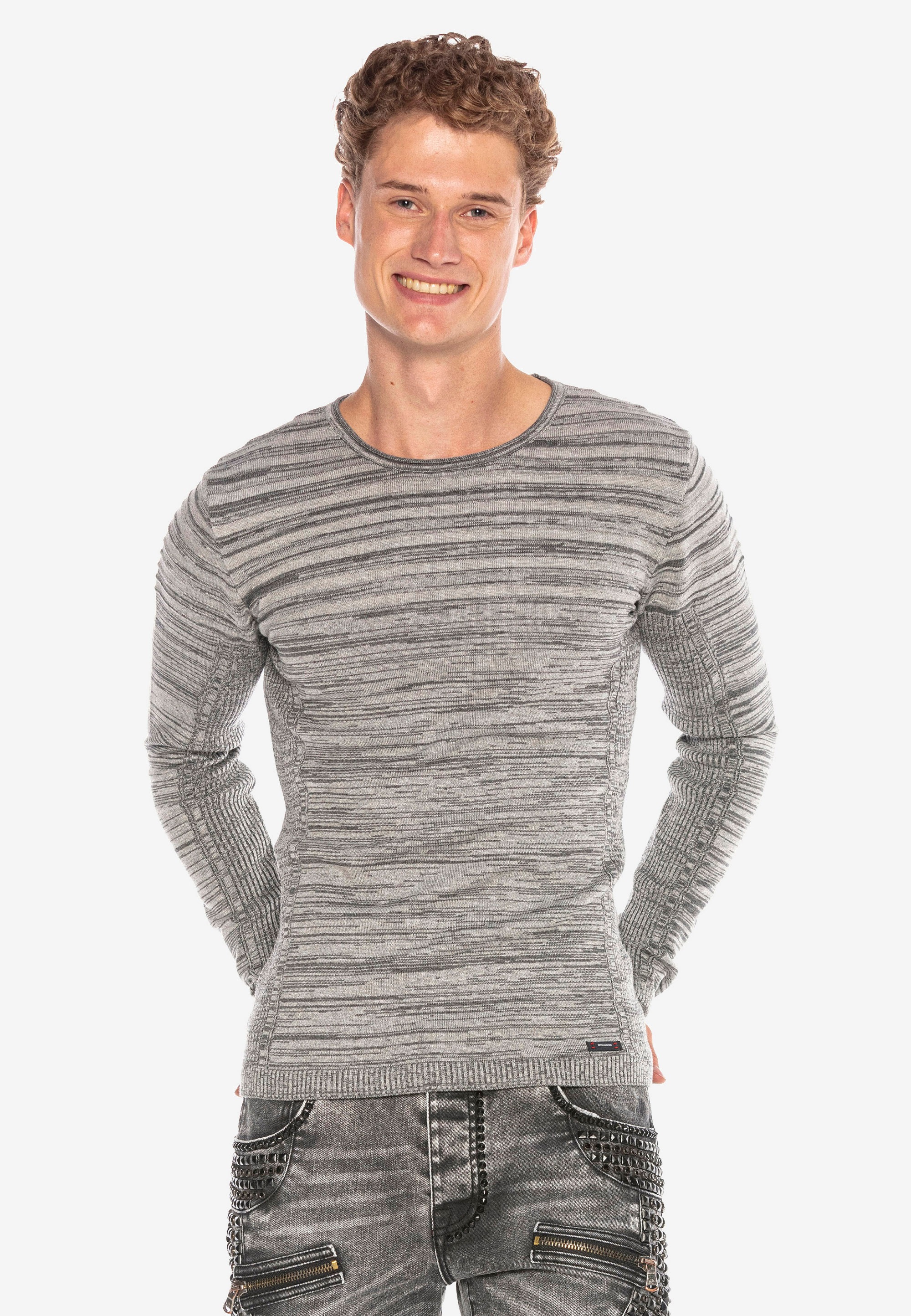 Cipo & Baxx Langarmshirt, mit meliertem Streifenmuster