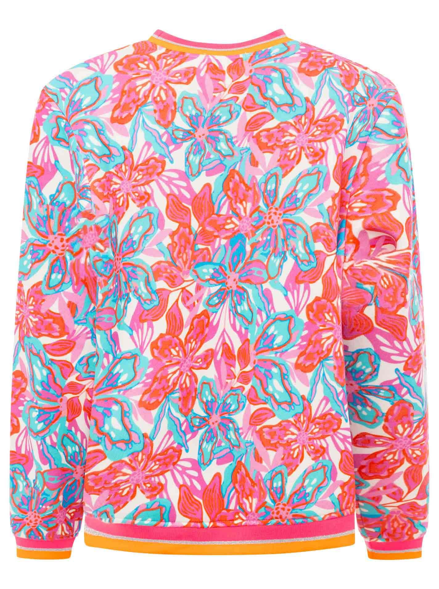 Zwillingsherz Hoodie »"Flower Sparkles"«, Rundhals, gestreifte Neon-Bündchen, florales Muster
