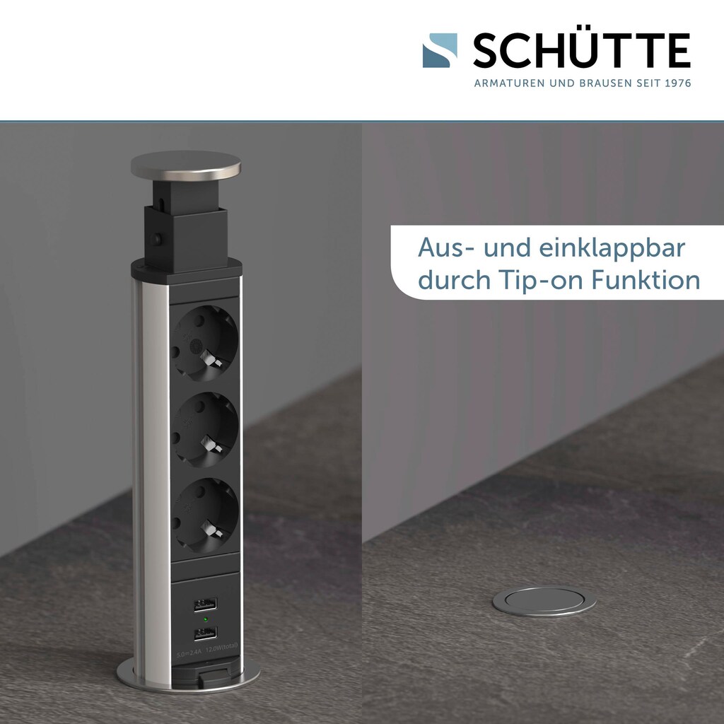 Schütte Einbau-Tischsteckdosenleiste »E1«, 3-fach, (Schutzkontaktstecker Kabellänge 2,3 m)