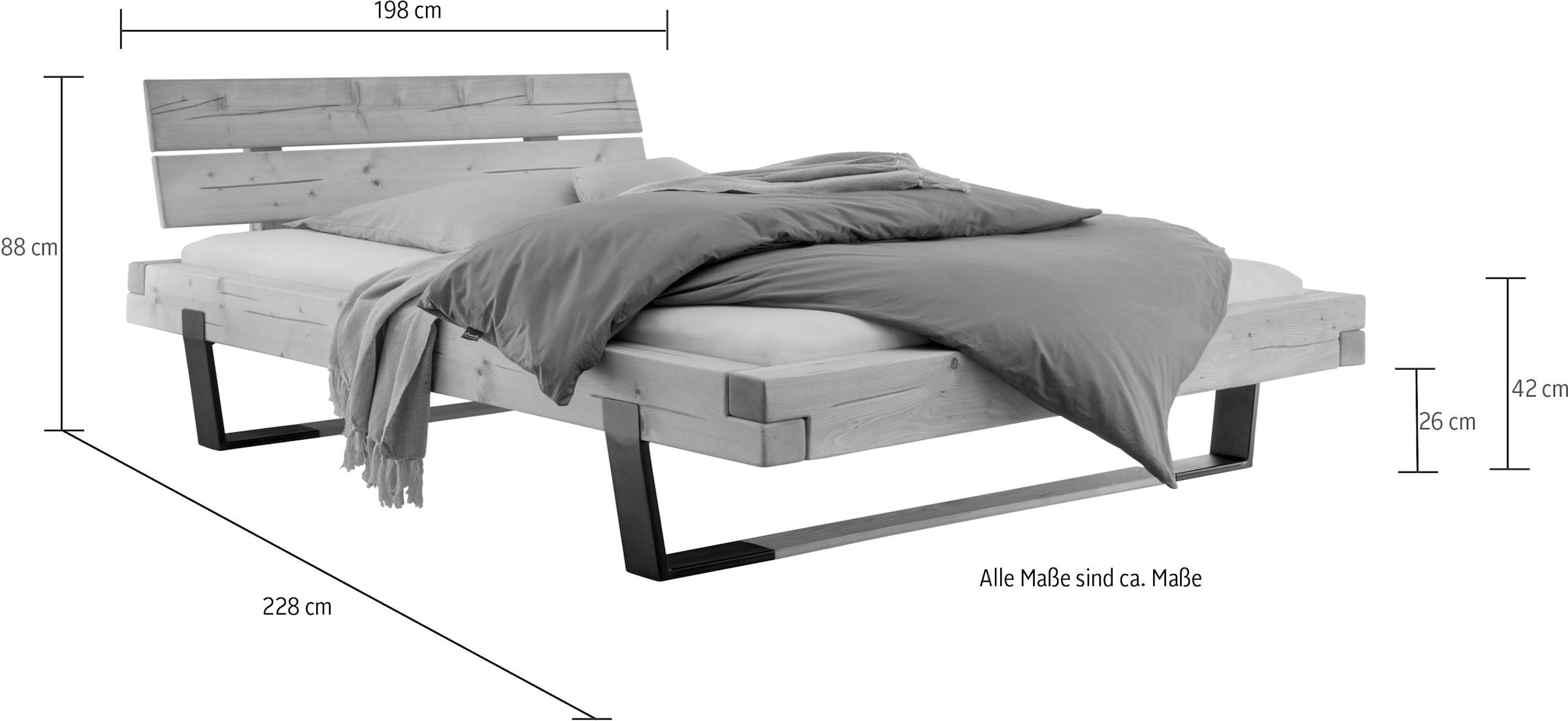 Home affaire Massivholzbett »Ultima«, aus Holz in Balken-Optik mit Holz/Metall Kufe