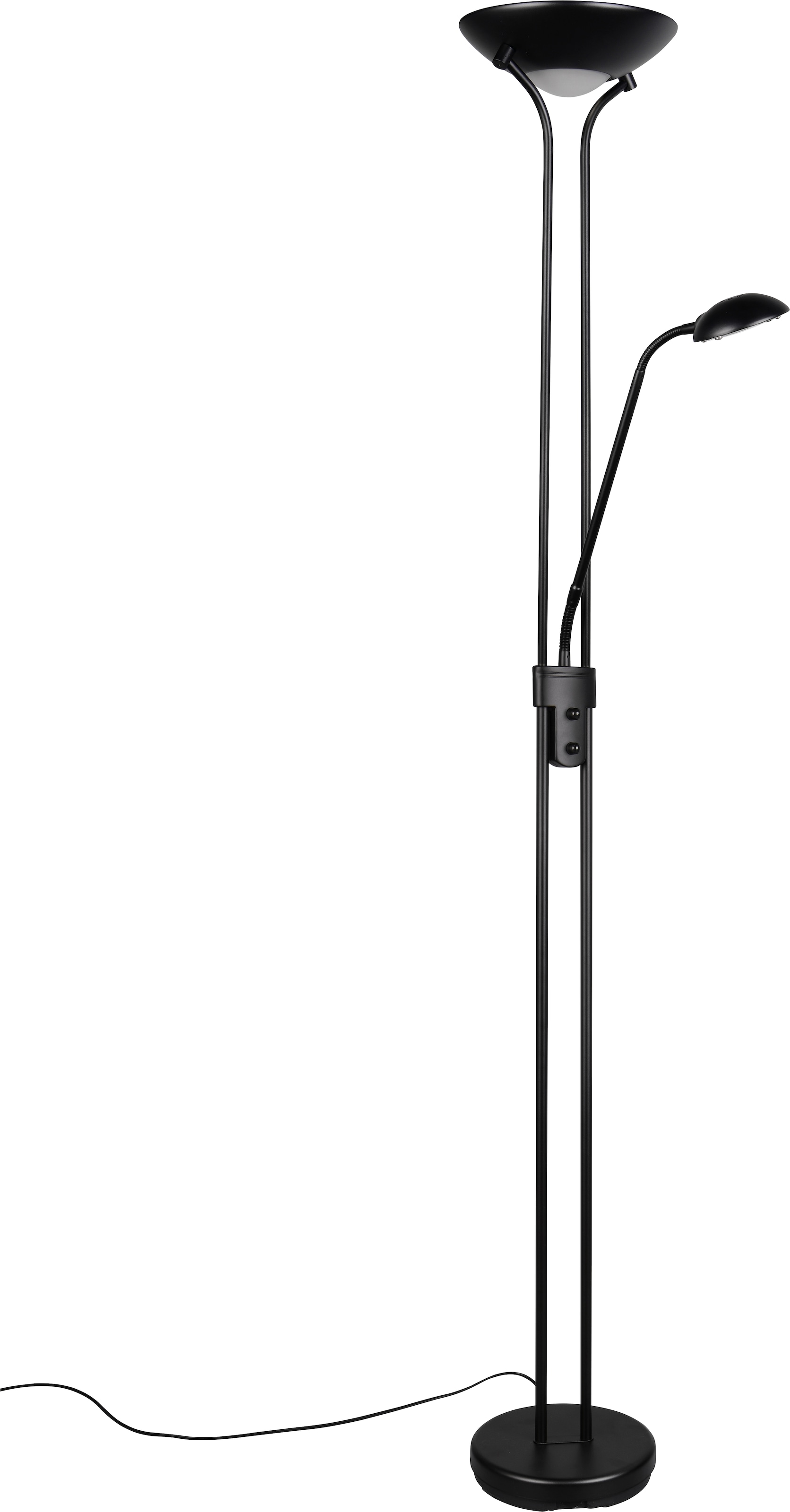 REALITY Leuchten LED Stehlampe »SPOCK, LED Fluter mit flexiblem Lesearm, dimmbar, getrennt schaltbar« LED-Board 1 Stk. Warmweiß Höhe 180cm Ø 25cm, Auslage Lesearm 50cm, 19W 2200 Lumen 3000K warmweiß