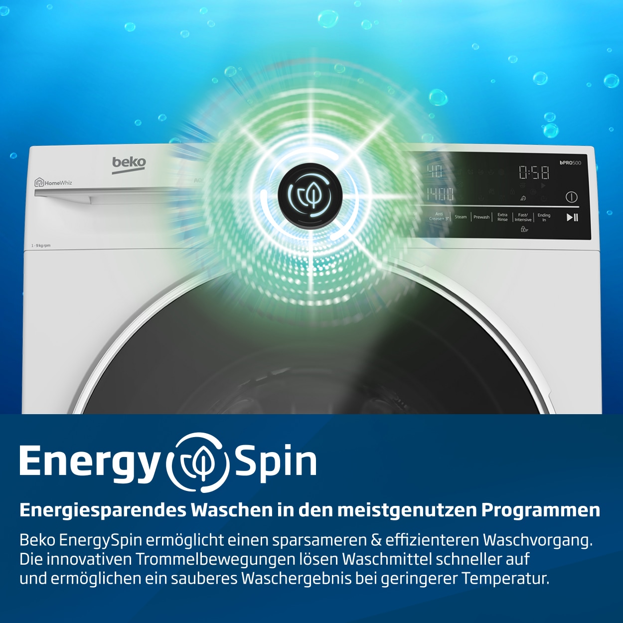 BEKO Waschmaschine »BM3WFU3841X«, 8 kg, 1400 U/min, Waschen mit EnergySpin: Bis zu 35 % Energie sparen – nicht nur in Eco