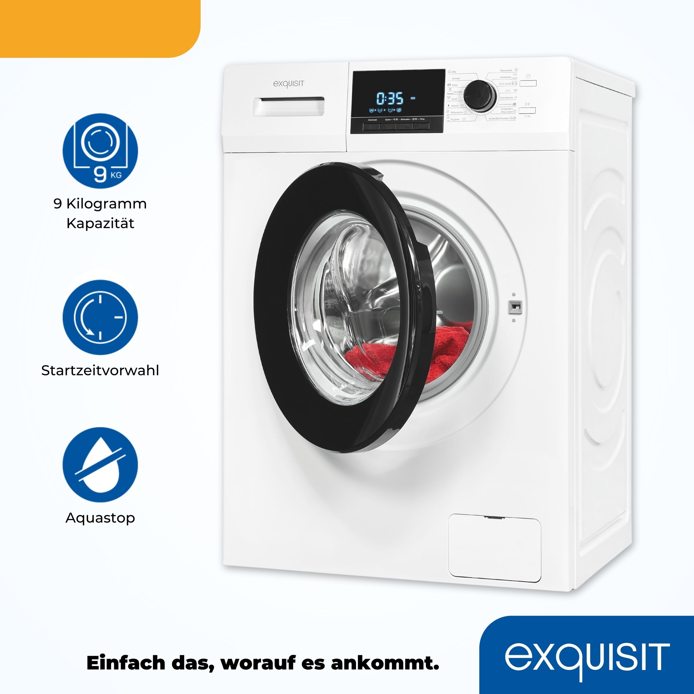 exquisit Waschmaschine »WA9214-340A«, 9 kg, 1400 U/min, Aquastop-Schlauch