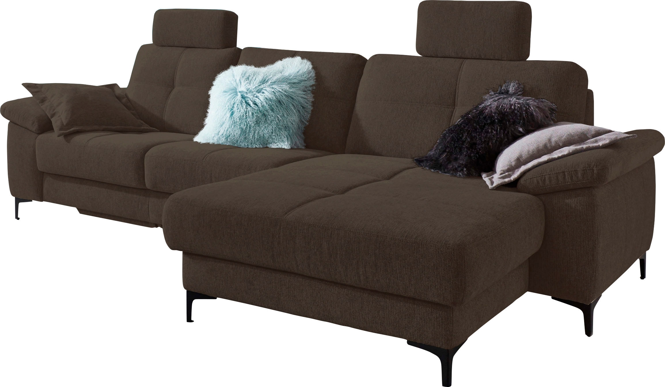 3C Carina Ecksofa "Burnaby bequem und modern, Breite 296cm, 12cm hoher Fuß, L-Form" 2 Kopfstützen, optional mit Schlaf- und motorischer Relaxfunktion