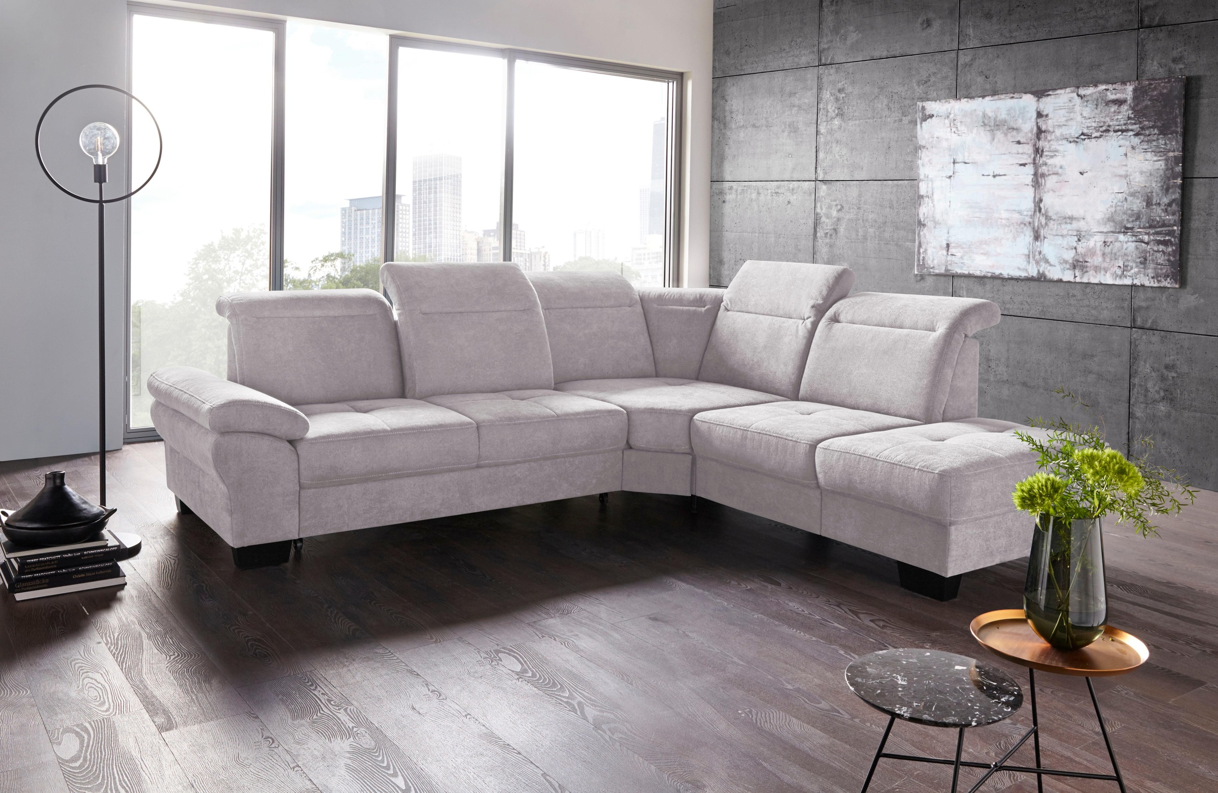 Ecksofa HOME AFFAIRE "Cornwall L-Form", silber, B:283cm H:84cm T:253cm, Struktur fein (100% Polyester);Luxus-Microfaser weich (90% Polyester, 10% Polyamid), Sofas, Ecksofa, incl. Sitztiefenverstellung, mit Bettfunktion und Kopfteilverstellung 8
