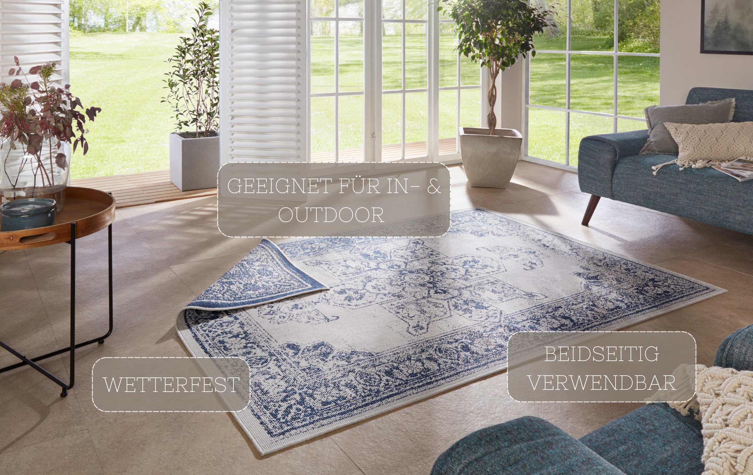 NORTHRUGS Teppich »Borbon Wendeteppich«, rechteckig, 5 mm Höhe, In-& Outdoor, Wetterfest, Balkon, Garten, Wohnzimmer, Wasserfest