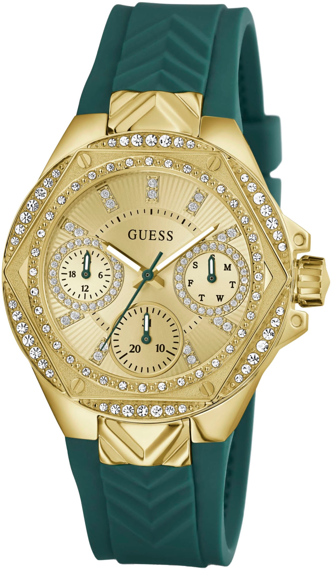Guess Multifunktionsuhr »ENVY«, Quarzuhr, Armbanduhr, Damenuhr, Datum, 12/24-Std.-Anzeige