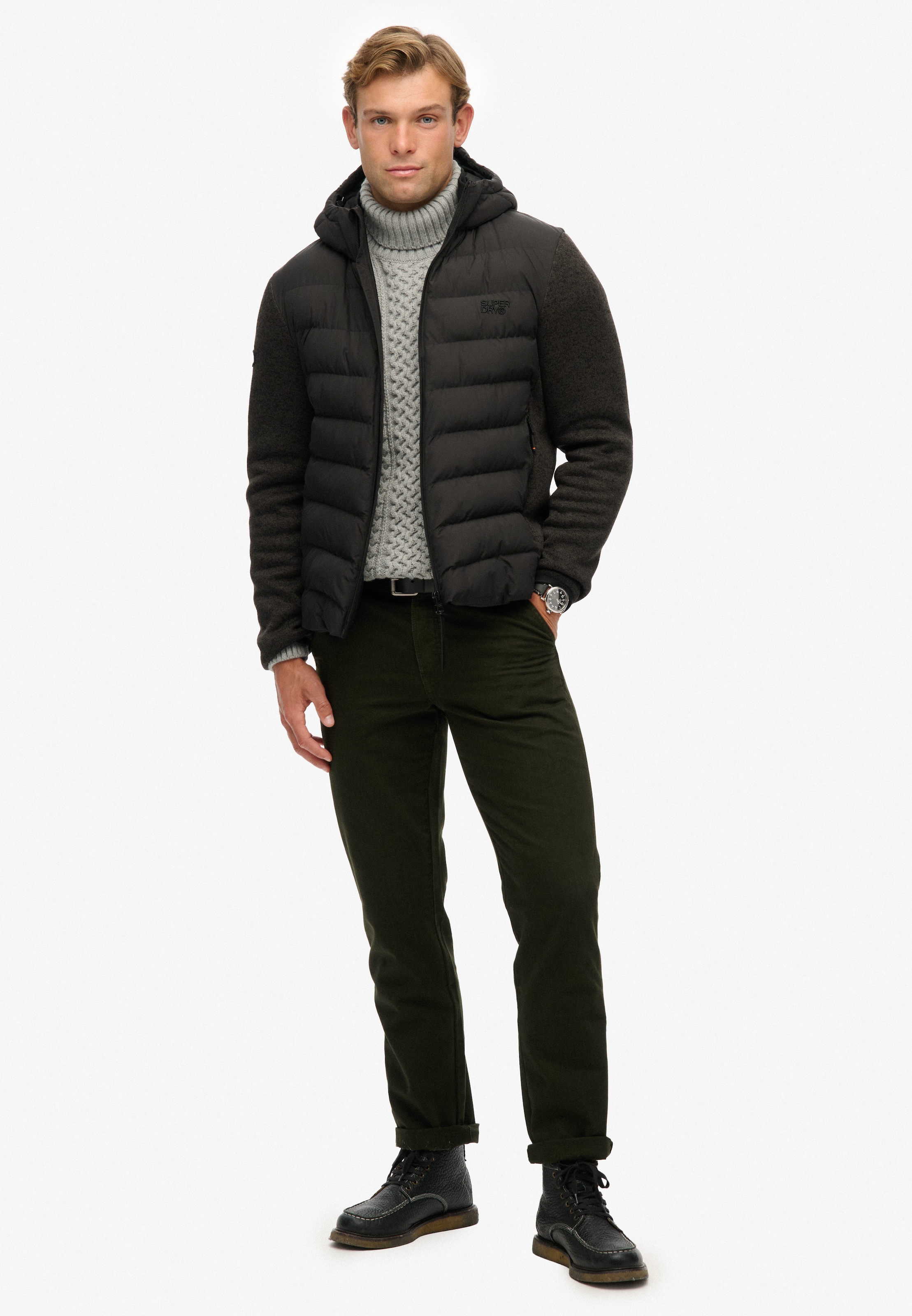 Superdry Steppjacke »HOODED STORM KNIT HYBRID JKT«, mit Kapuze