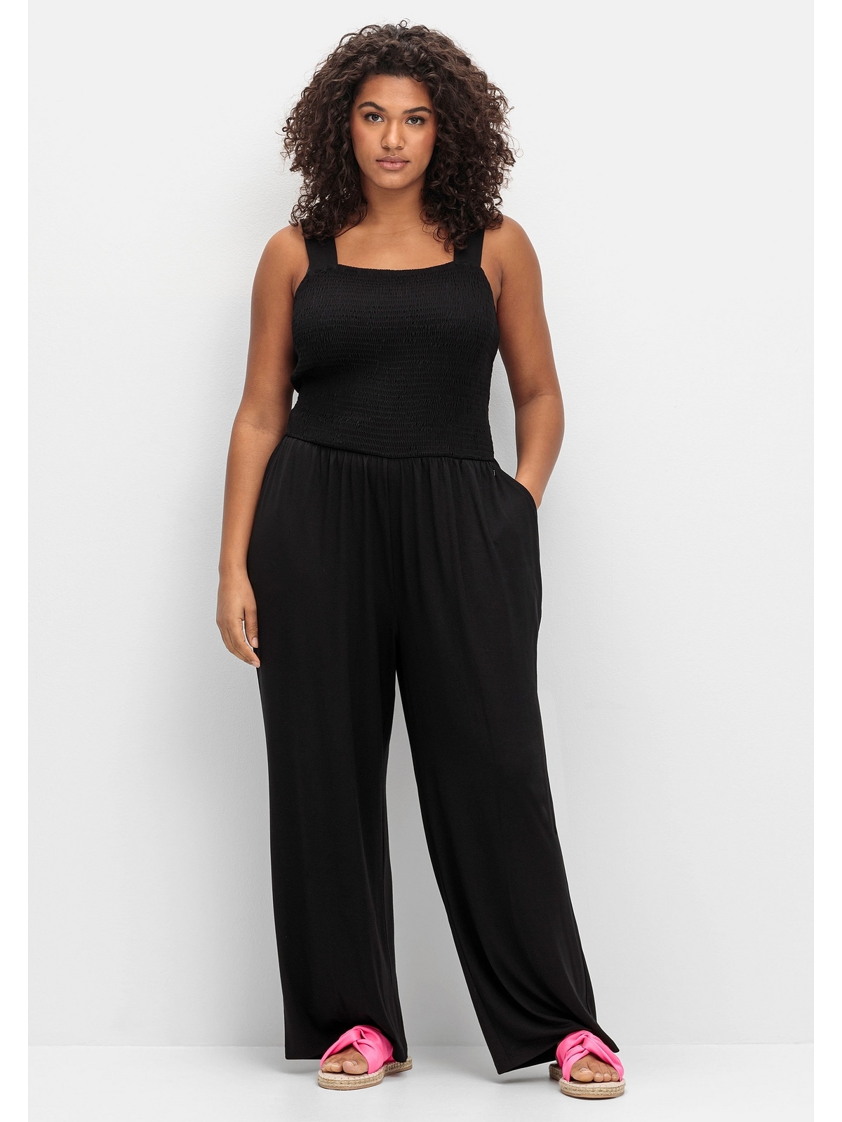 Sheego Jumpsuit "Große Größen", mit Smok-Oberteil und weitem Bein günstig online kaufen