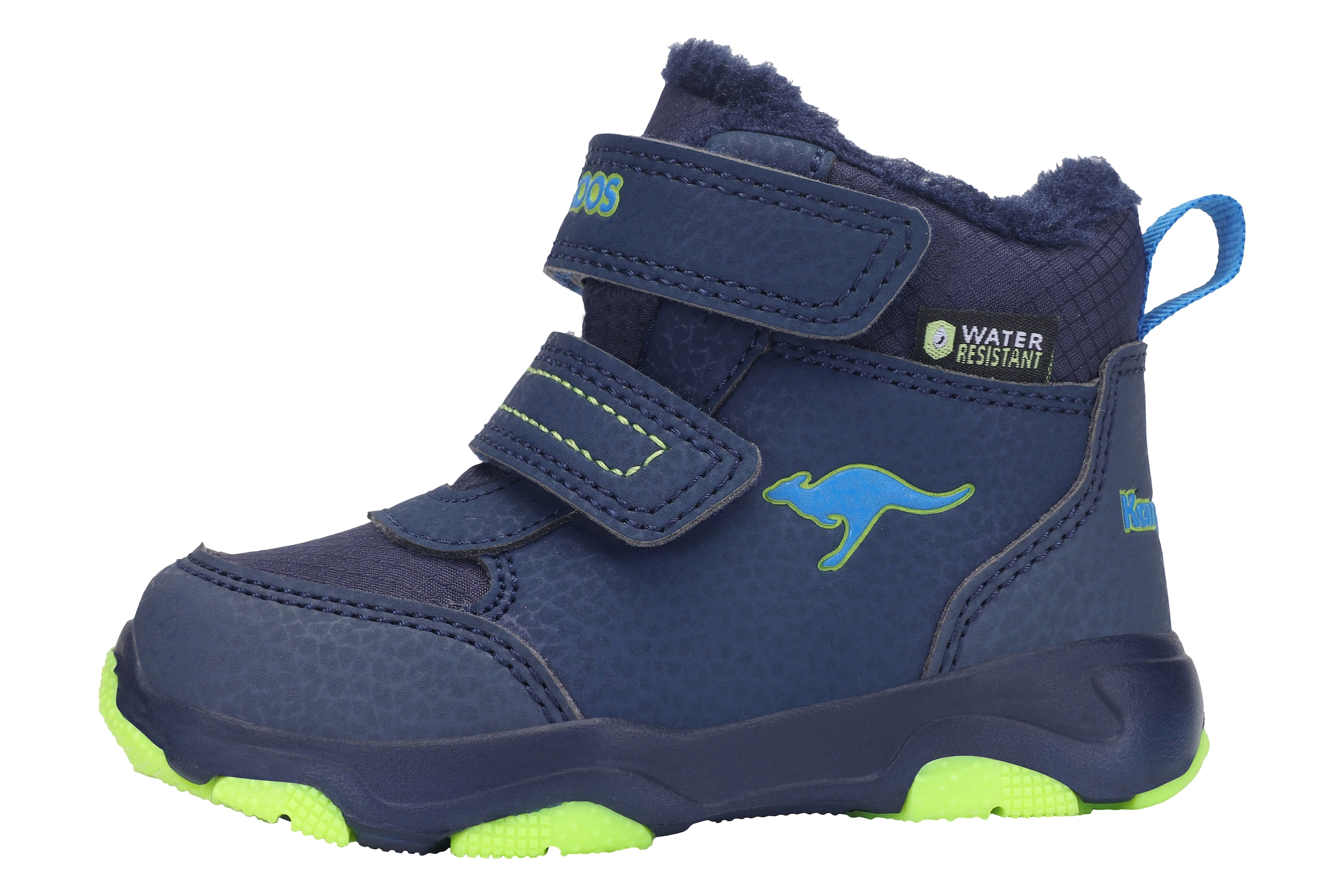 Winterboots KANGAROOS "KS-YOTTO MID V RTX", Jungen, Gr. 22, dk navy, limetta, Synthetik, Textil, Schuhe Winterboots, Snowboots, Winterboots, Winterschuhe, wasserdicht