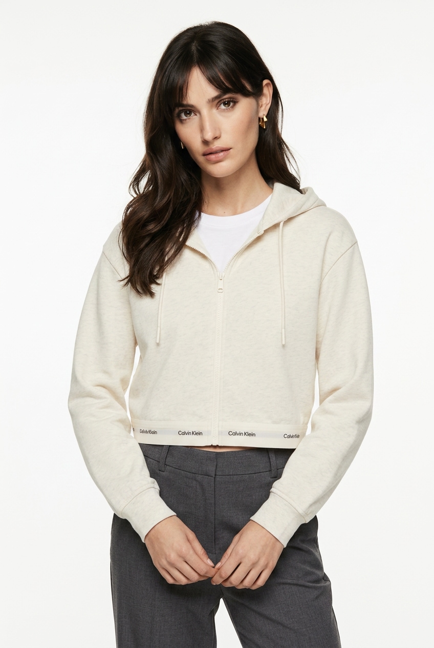 Calvin Klein Jeans Kapuzensweatjacke "LOGO WAIST CROPPED" mit Kapuze, kurze From, Logoschriftzug am Bund
