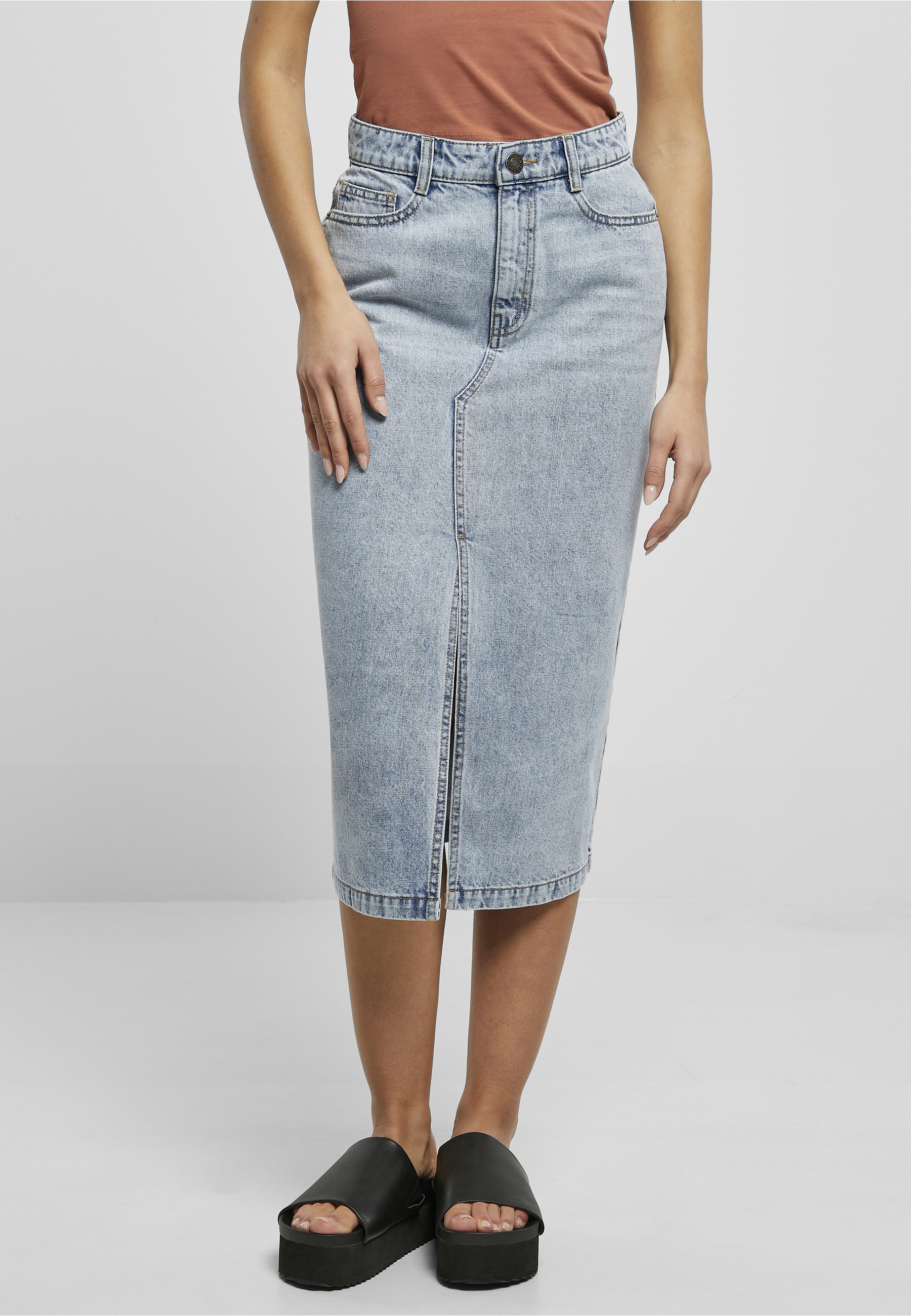 URBAN CLASSICS Jerseyrock »Urban Classics Damen Ladies Midi Denim Skirt« 1 Stk.