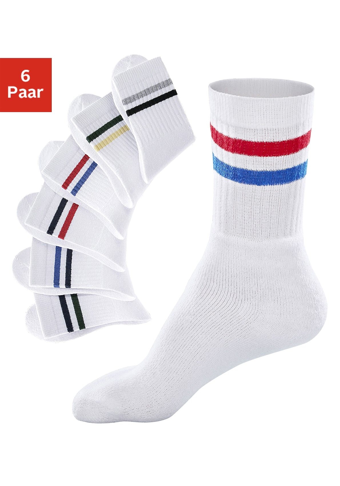 Go in Freizeitsocken "Tennissocken Damen Herren Kinder Sportsocken Ringel Baumwollmischung" Packung, 6 Paar tlg. mit Frottee, mit verstärkter Ferse & Spitze