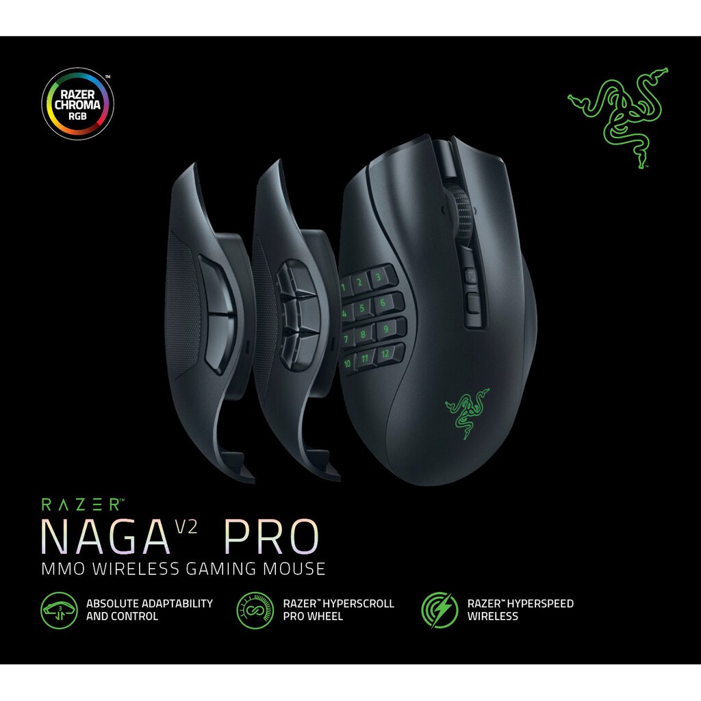 RAZER Gaming-Maus »Naga V2 Pro«, Bluetooth-RF Wireless-kabelgebunden