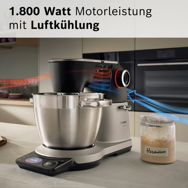 BOSCH Küchenmaschine »Serie 8, 9 Automatikprogramme, integrierte Waage, Timer, 6l Schüssel« Edelstahlschüssel, 3 Rührwerkzeuge spülmaschinenfest, 7 Stufen, 1800 W