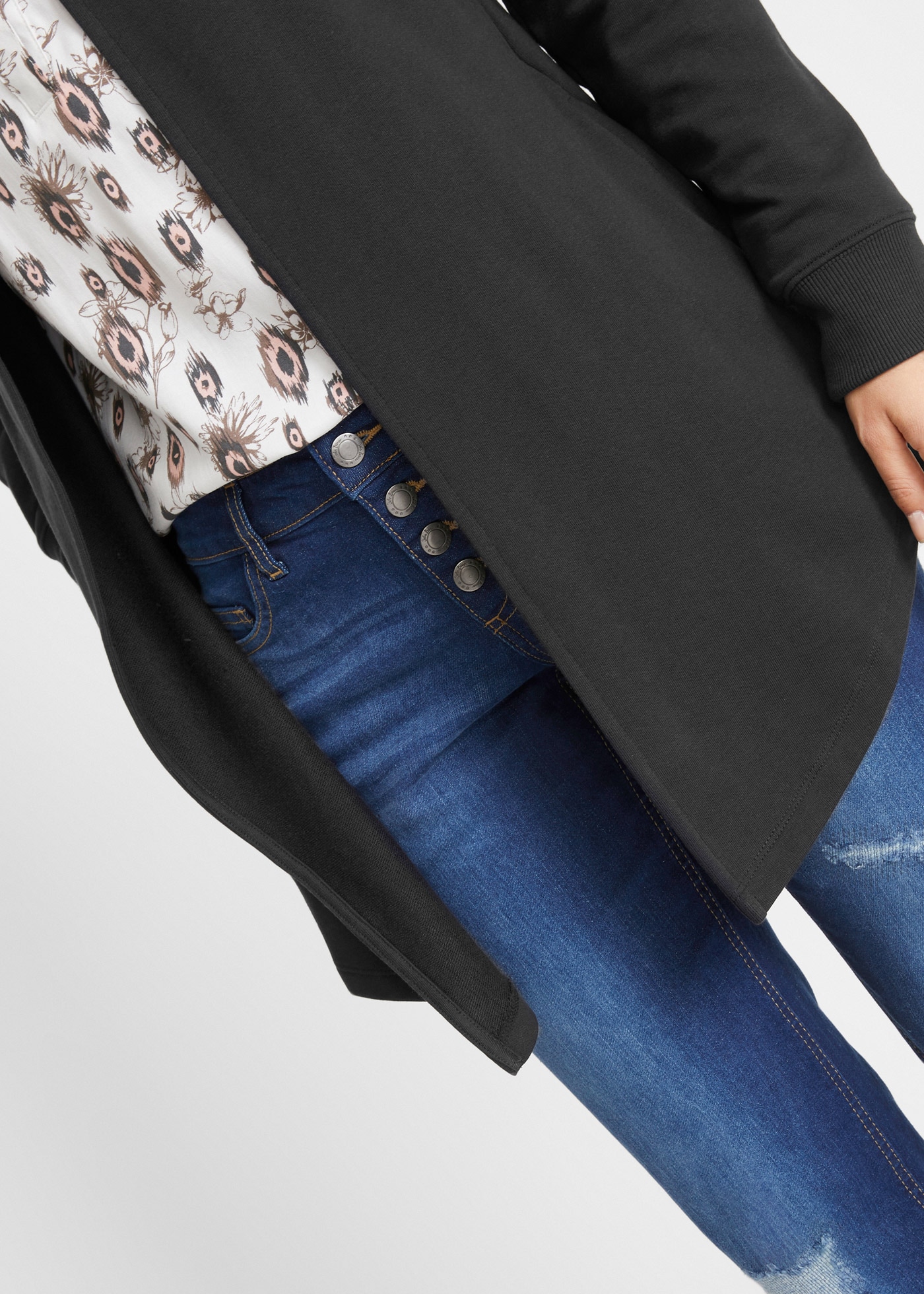 bonprix Sweatjacke ohne Verschluss, mit Kapuze und Eingrifftaschen