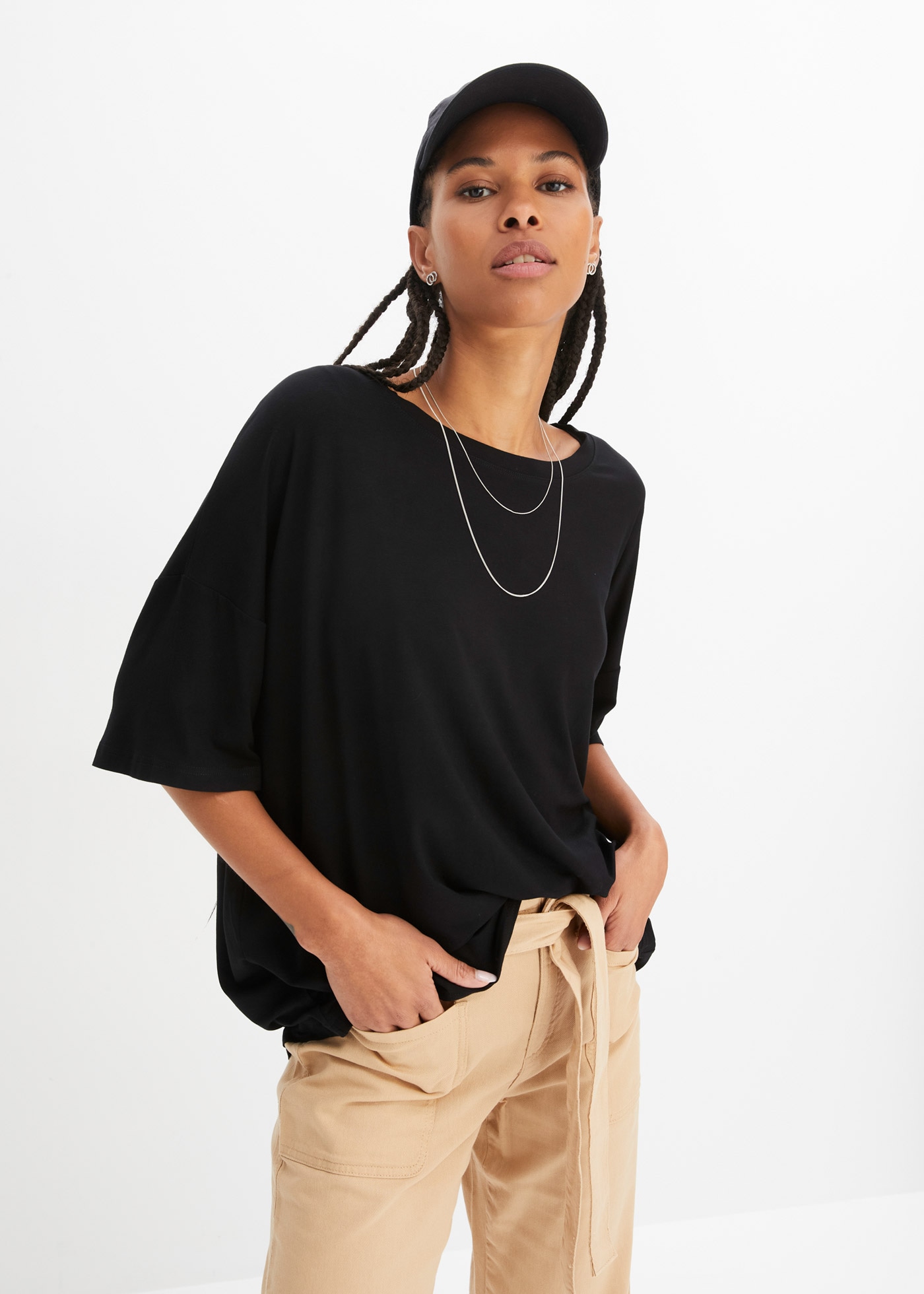 bonprix Oversize-Shirt oversize Passform, Halbarm-Design, aus Viskose und Elasthan