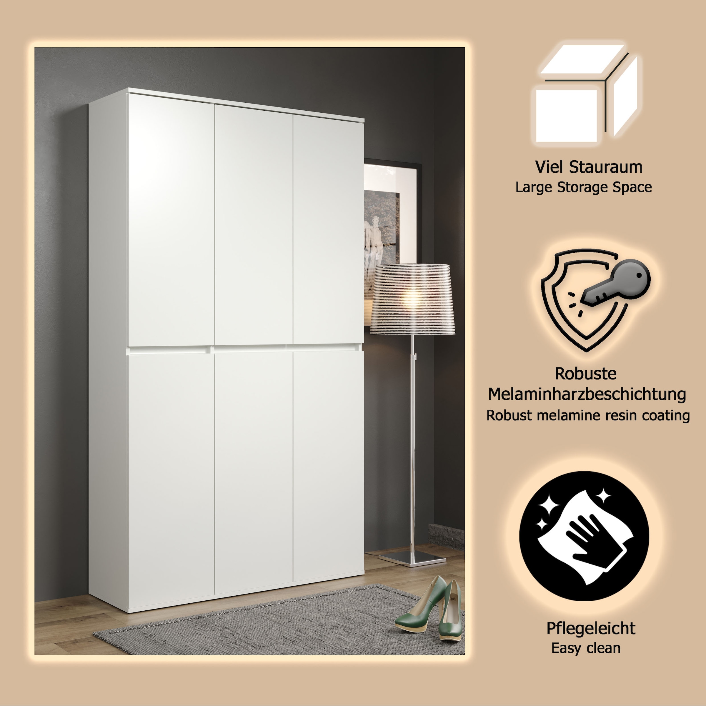 INOSIGN Garderoben-Set »Novara«, Mehrzweckschrank mit 6 Türen - (B/T/H) 111/34/191 cm