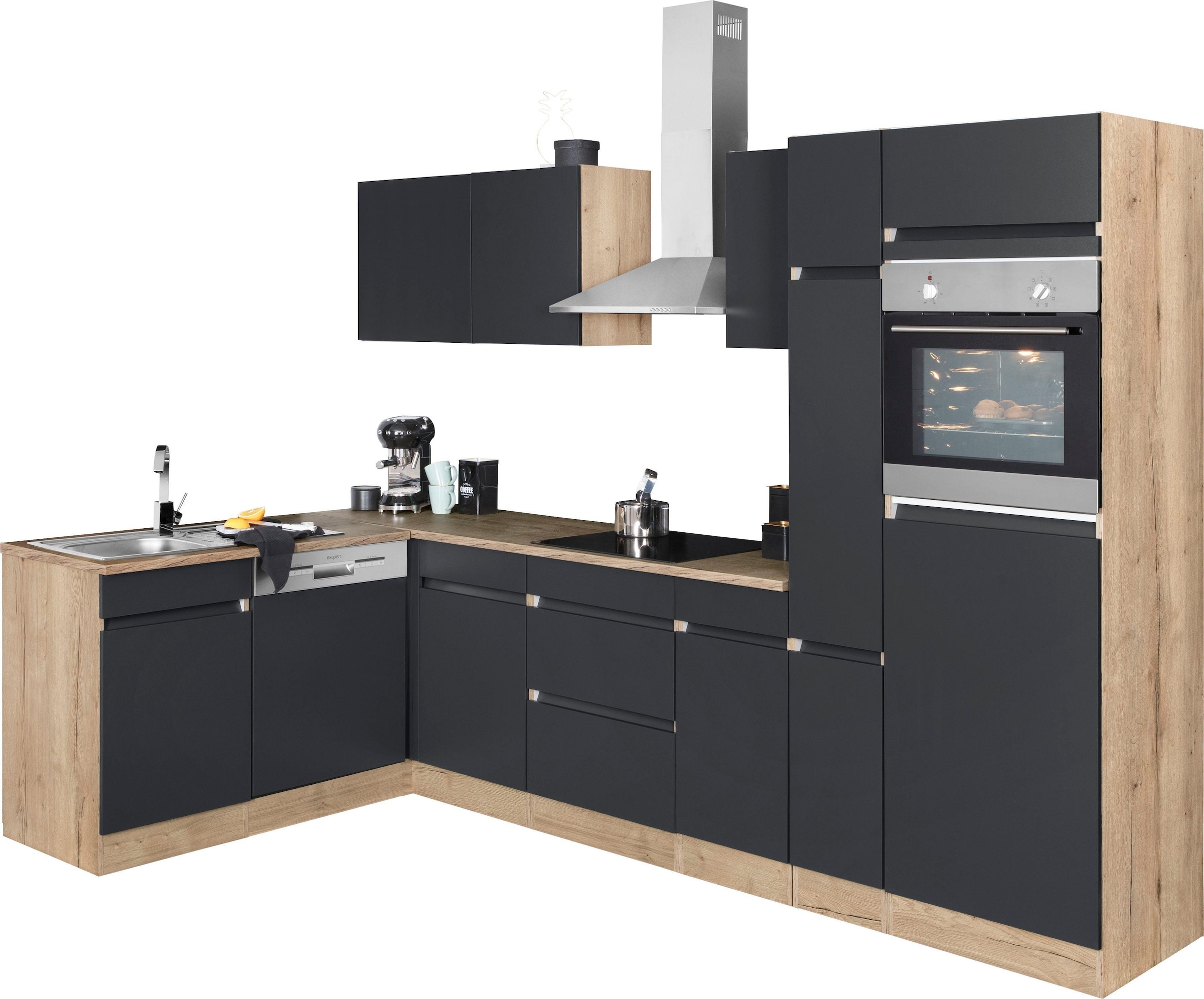 OPTIFIT Küchenzeile "Roth" Stellmaße 300x175 cm, wahlweise mit E-Geräten, mit Apothekerschrank