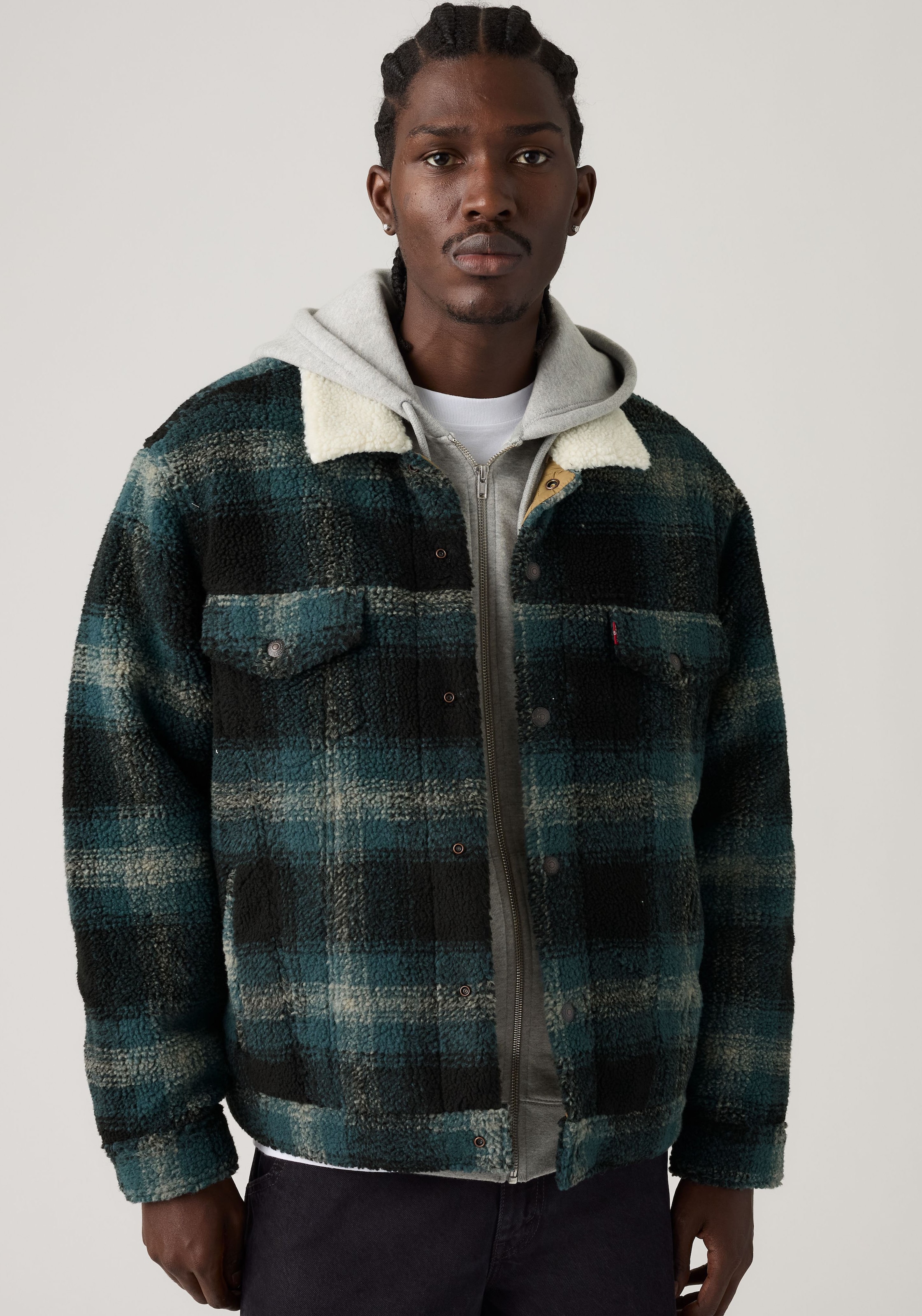 Levis Fleecejacke "TYPE 3 EXT SHERPA TRUCKER" Druckknopfverschluss, seitliche Eingrifftaschen