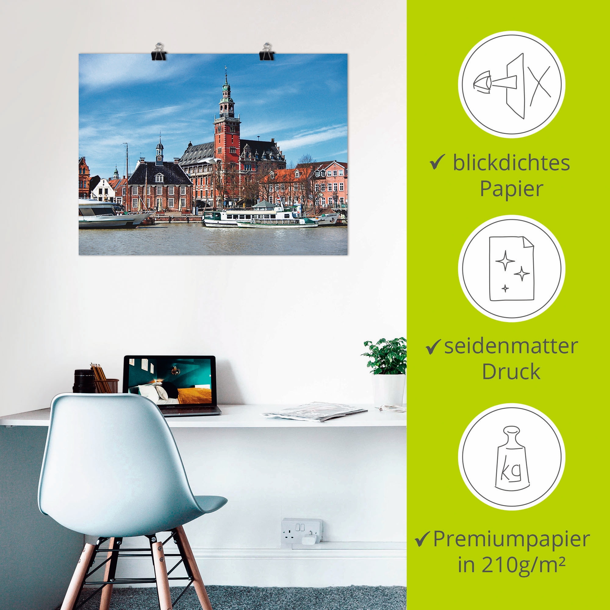 Artland Poster »Leer Ostfriesland Stadtansicht«, Deutschland, (1 St.), als Leinwandbild, Wandaufkleber oder Poster in versch. Größen