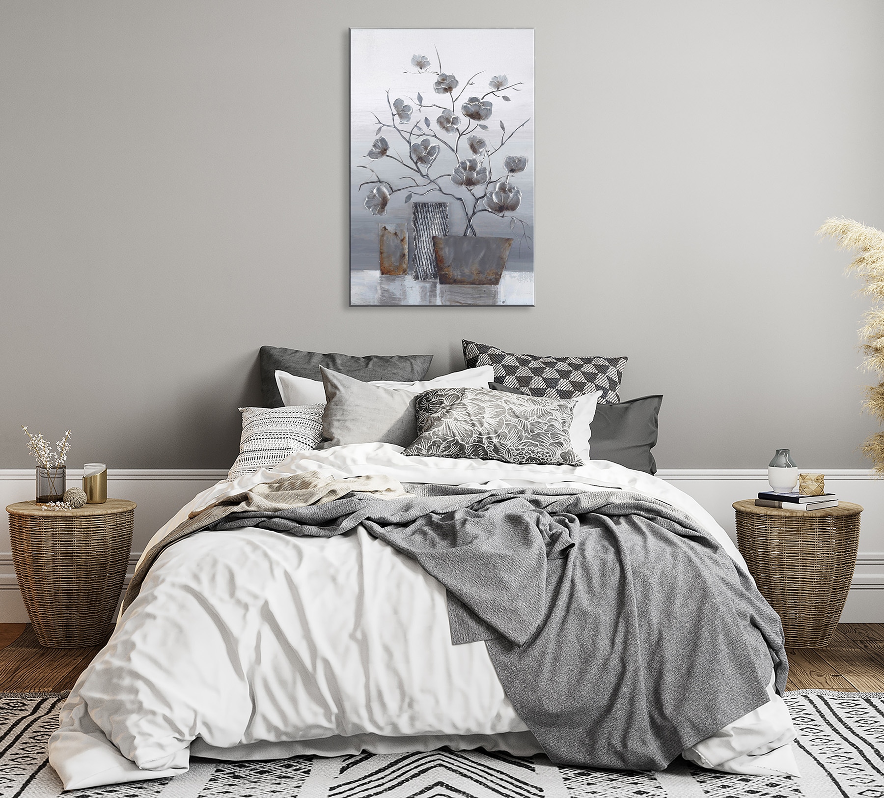 Bönninghoff Ölgemälde »handarbeit gerahmt BLUMENVASE 60x90 cm – Wandbild elegant« Blumen | Blätter | Vasen 1 Stk. tlg. handgefertigt, jedes Bild ein Unikat, Schattenfugenrahmen