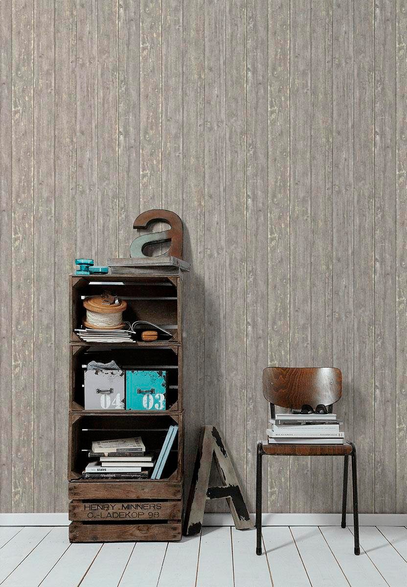 living walls Vliestapete »Authentic Walls Vintage«, gemustert-matt-Holz-realistisch-uni, Tapete einfarbig Beton-Optik Tapeten Wohnzimmer Schlafzimmer Küche