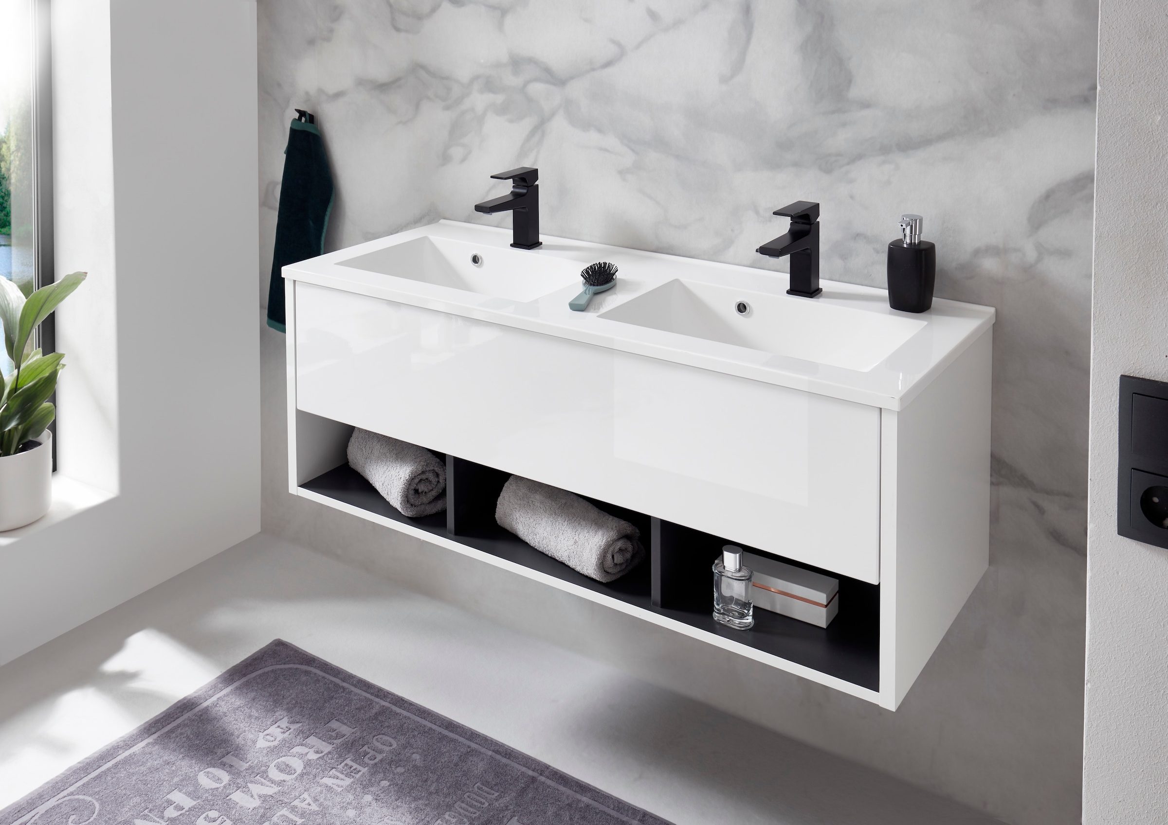 Places of Style Waschtisch »Studio Line, Waschtisch inkl. Waschbecken, modernes Design«, in zwei Farben verfügbar, ausreichend Stauraum